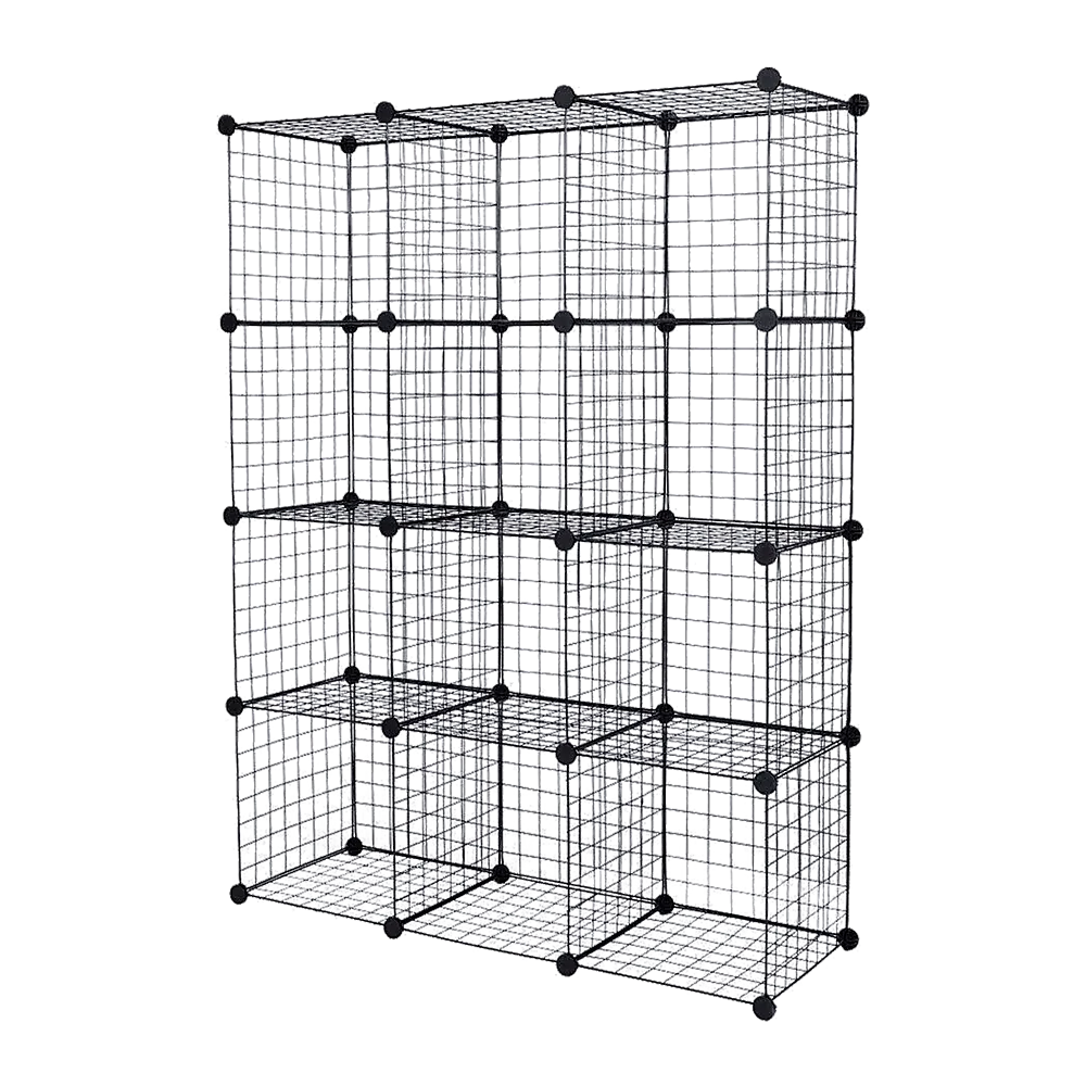 12 Cube Wire Grid Organiser Bookcase Storage Cabinet Wardrobe Closet Black