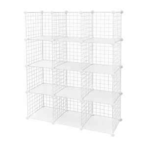 12 Cube Wire Grid Organiser Bookcase Storage Cabinet Wardrobe Closet White