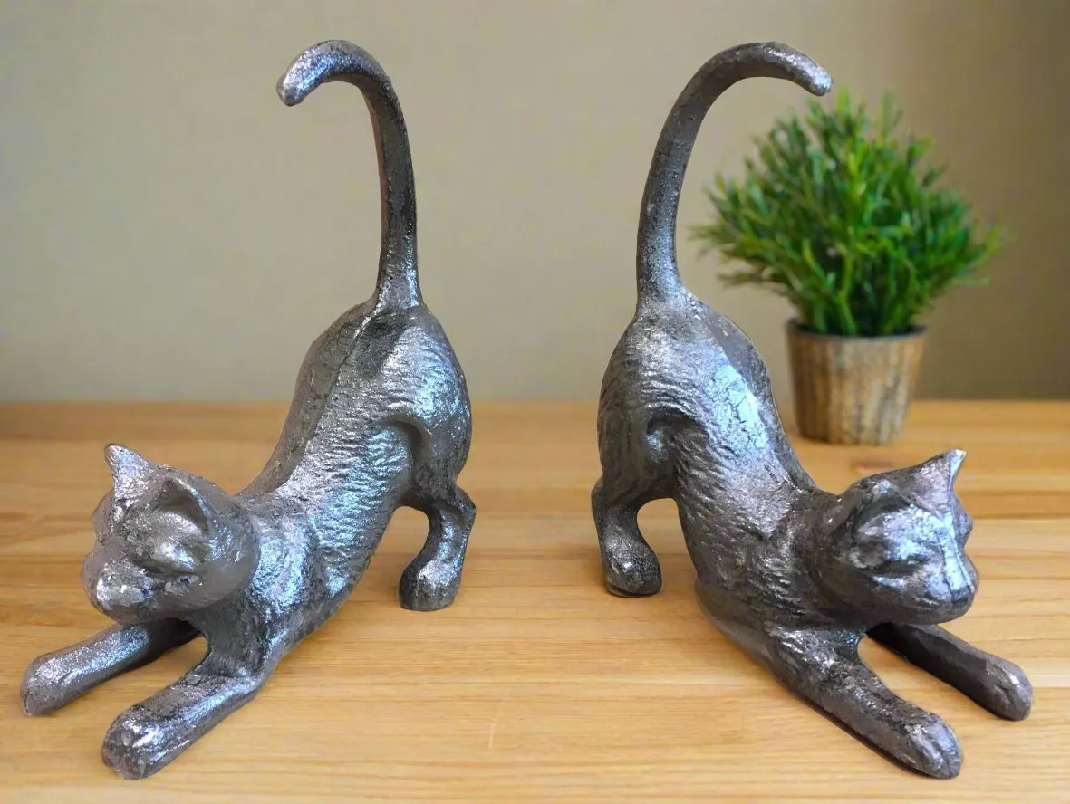 2 Sets Cast Iron Cat Book Ends / Door Stoppers - Gift Set