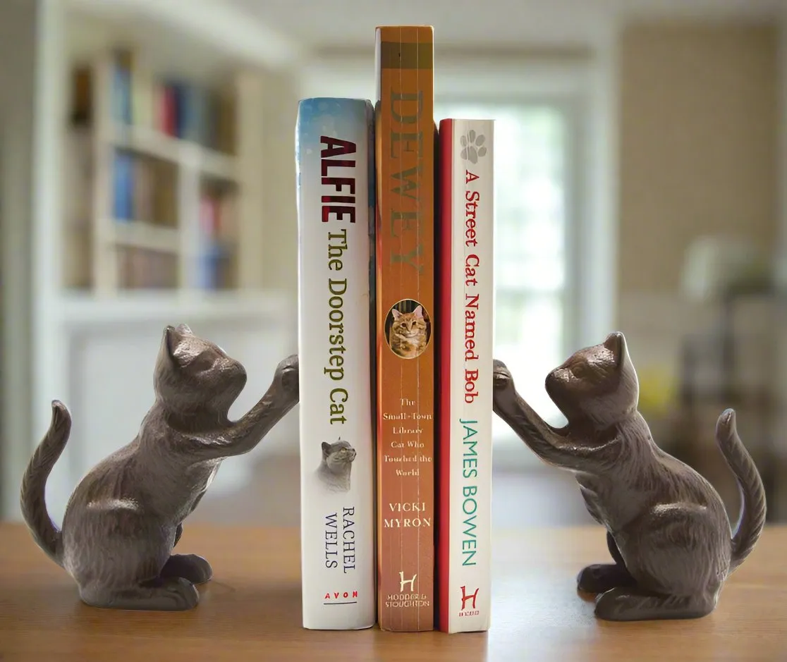 2 Sets Cast Iron Cat Book Ends / Door Stoppers - Gift Set