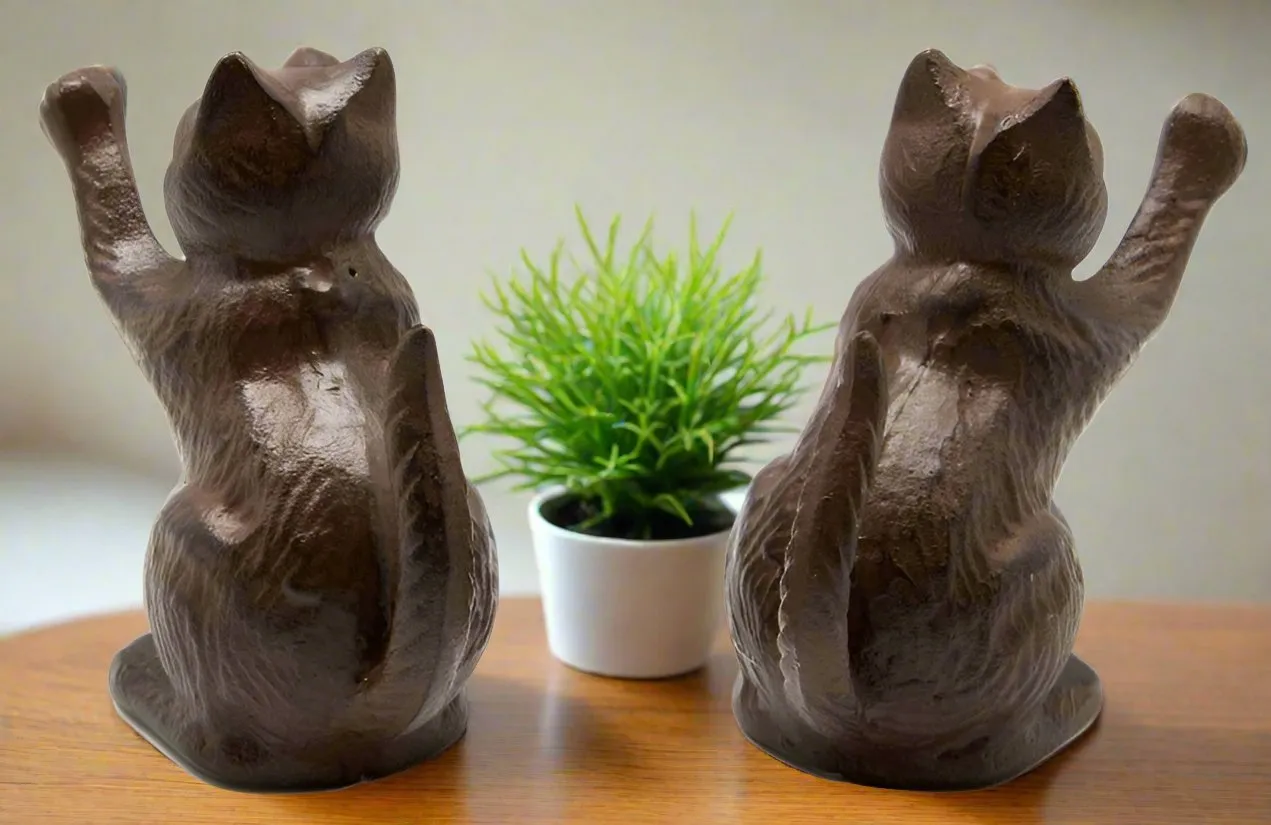 2 Sets Cast Iron Cat Book Ends / Door Stoppers - Gift Set