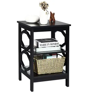 3-Tier Bedside Table with Storage Shelves for Living Room Bedroom-Black