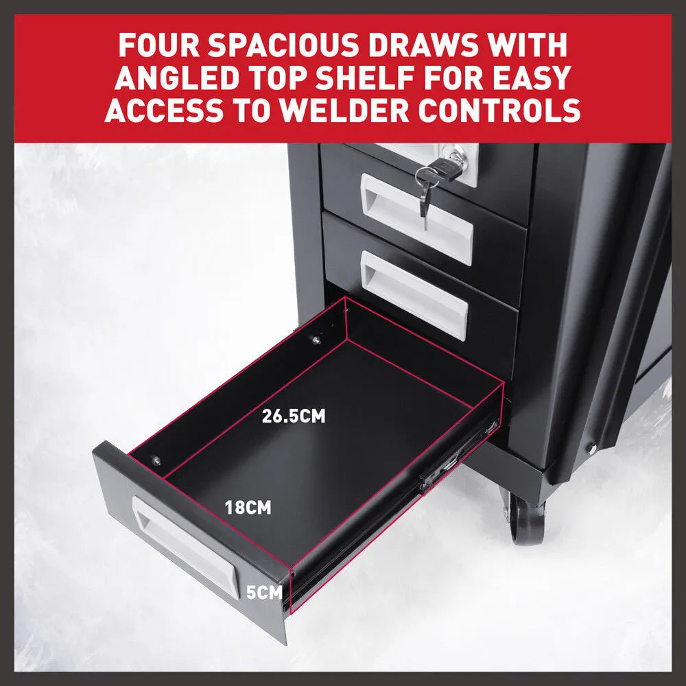 4-Drawer Welding Cart, 2 Shelves, 110Lbs Capacity, Iron