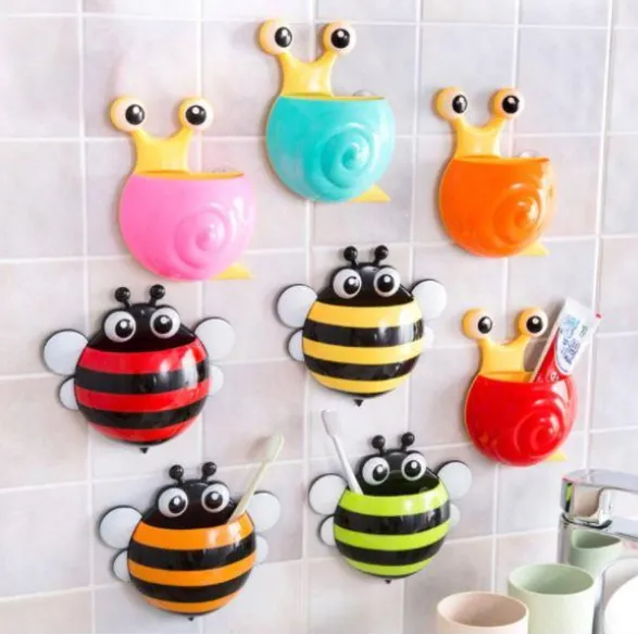 4 Pcs Stripped Ladybug Wall Mounted Toothbrush Holder Children Floating Toys