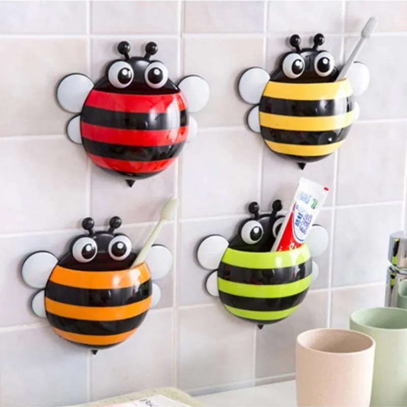 4 Pcs Stripped Ladybug Wall Mounted Toothbrush Holder Children Floating Toys