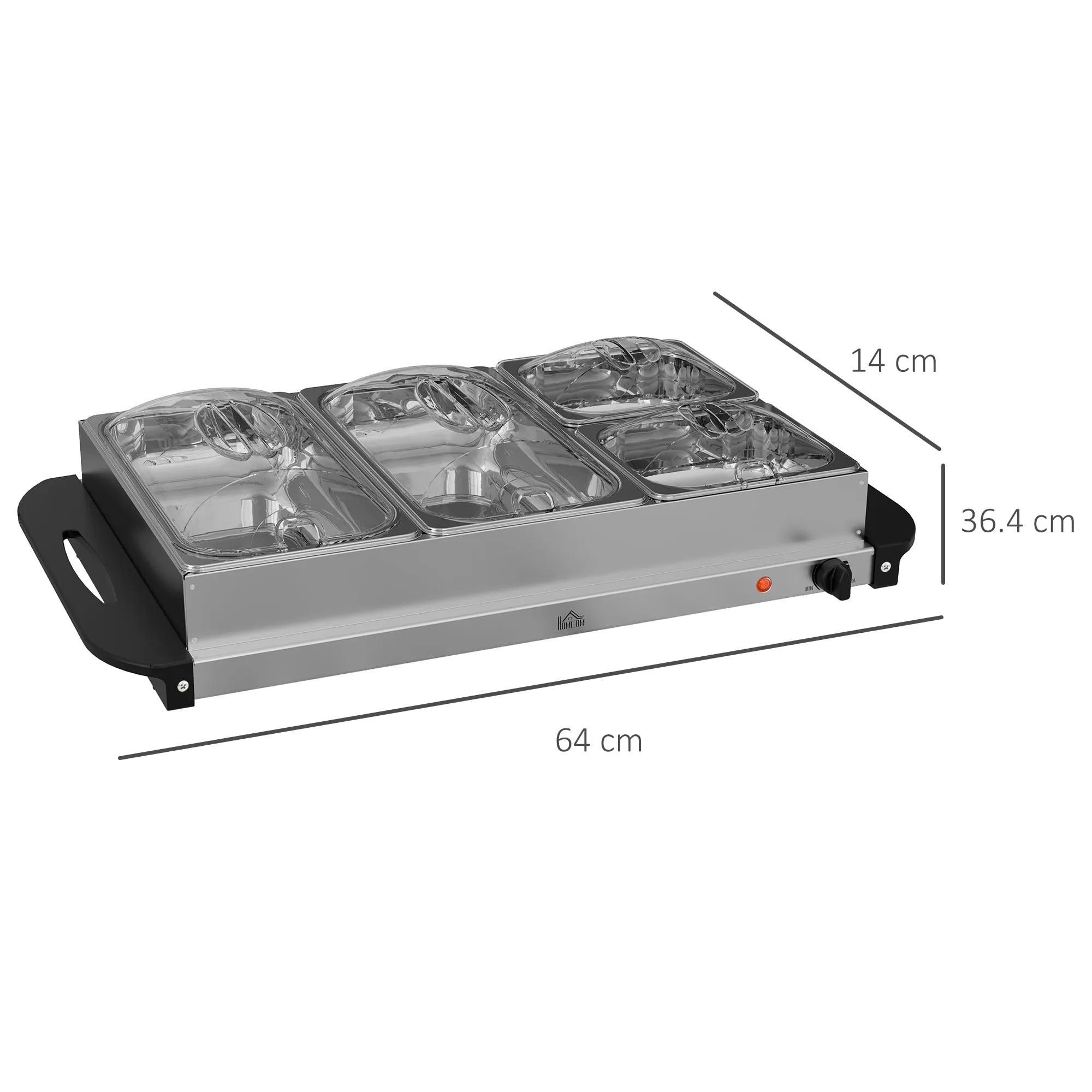 4 Tray Electric Food Warmer Buffet Server with Plate Warmer Function, Cool Touch Handles, Adjustable Temperature, 300W