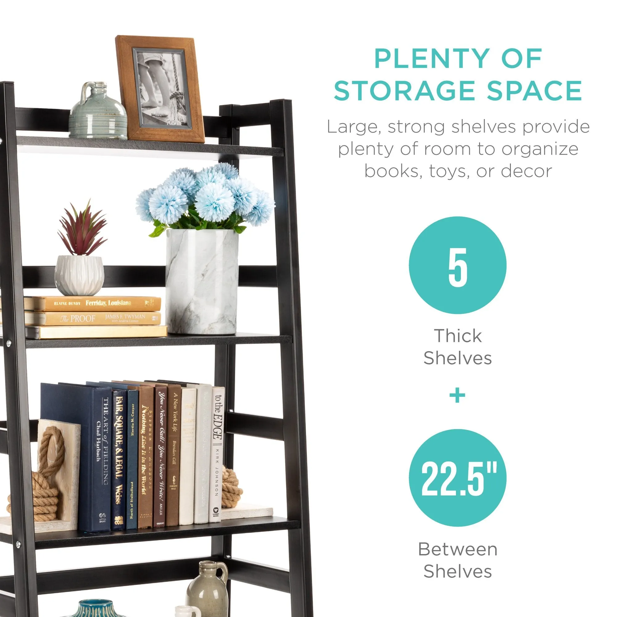 5-Tier Multipurpose Ladder Slant Bookcase Storage Shelf