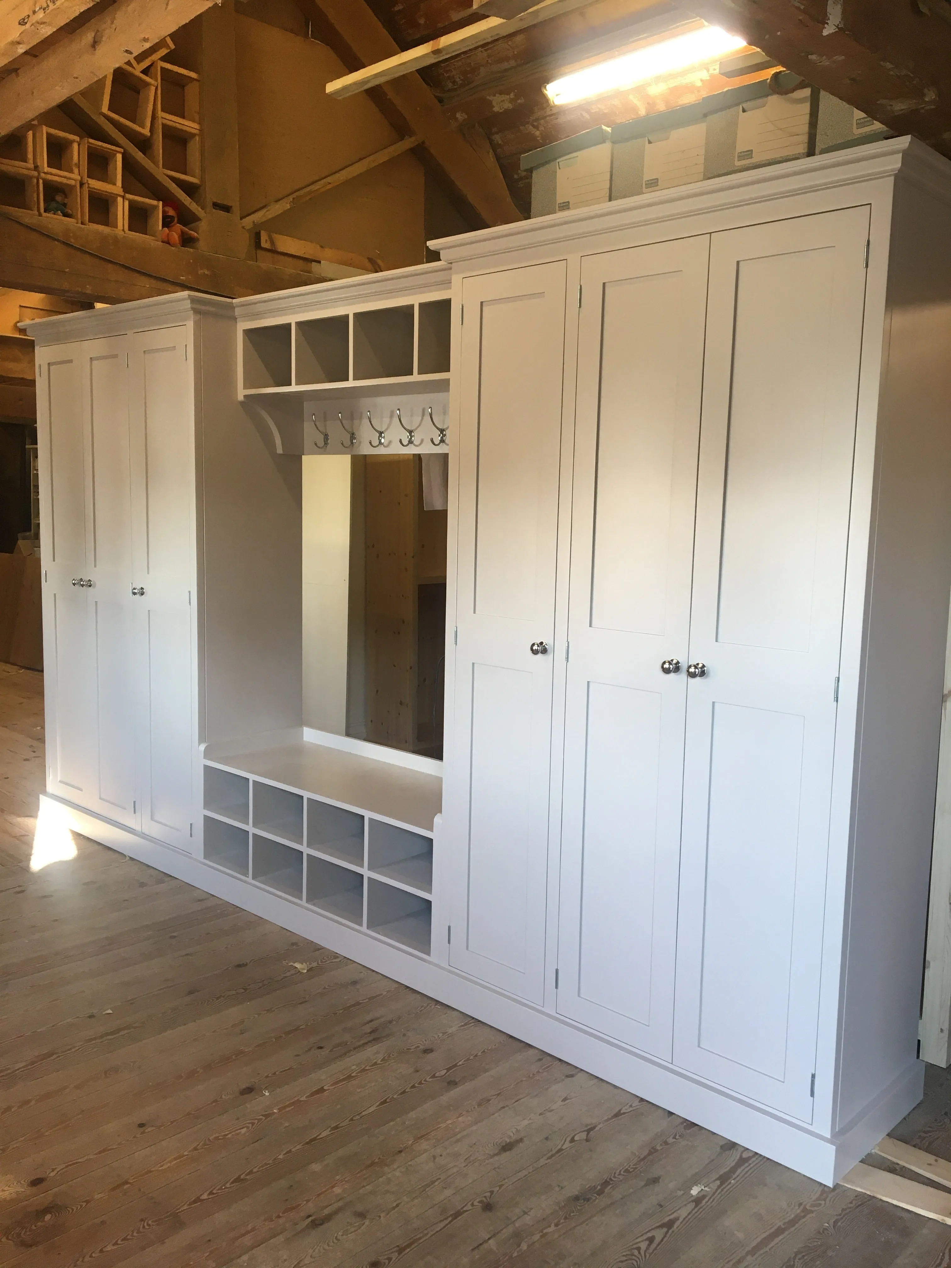 **6 Door COMBINATION Hall, Utility Room, Cloak Room Storage Cupboard with Bench and Coat Rack - 3.5 m wide