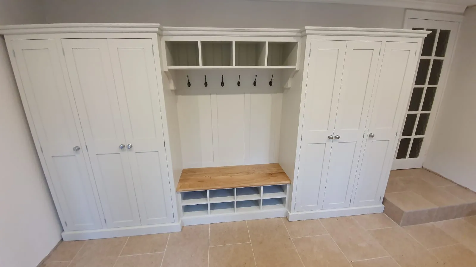 **6 Door COMBINATION Hall, Utility Room, Cloak Room Storage Cupboard with Bench and Coat Rack - 3.5 m wide