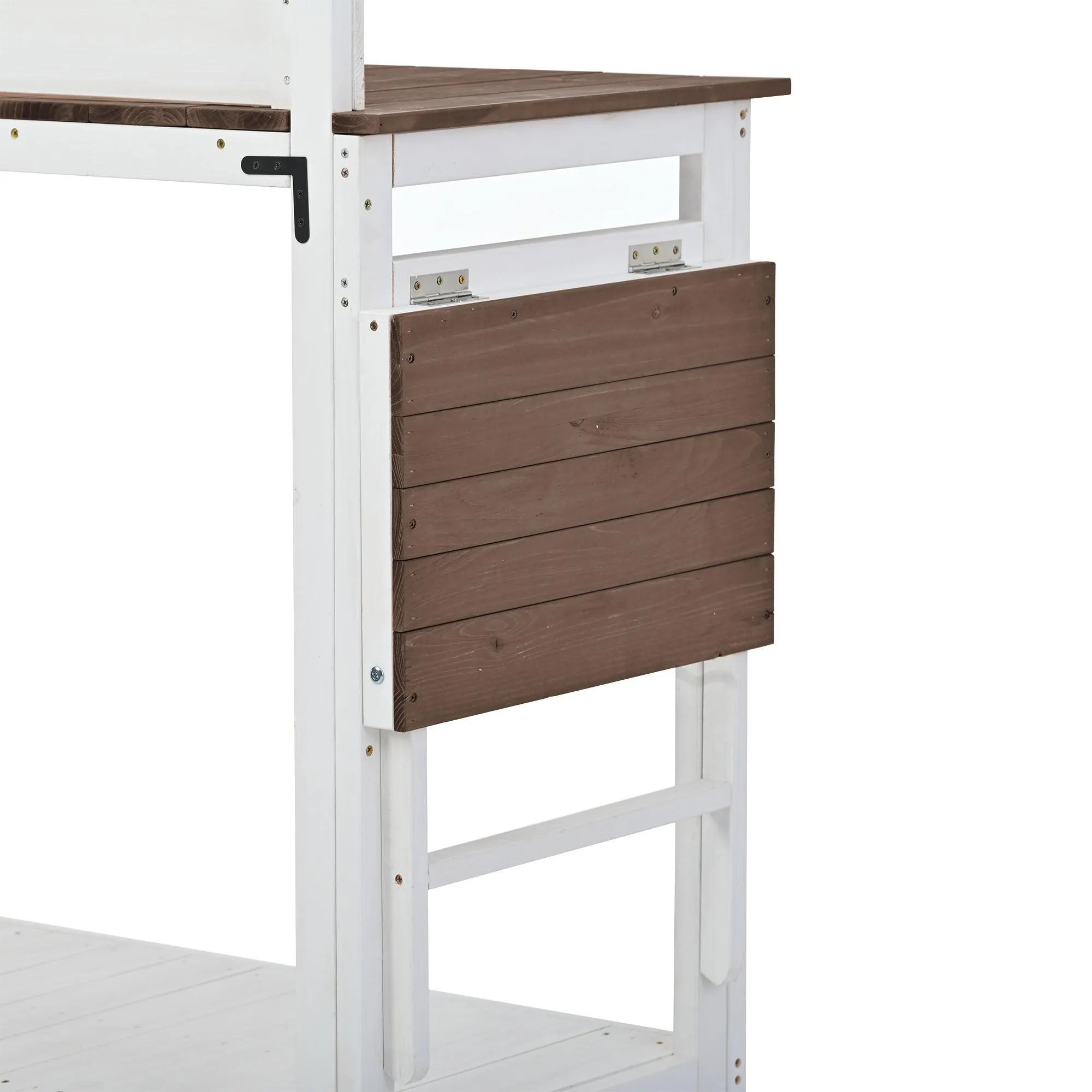 65inch Garden Wood Workstation Backyard Potting Bench Table with Shelves, Side Hook and Foldable Side Table,White