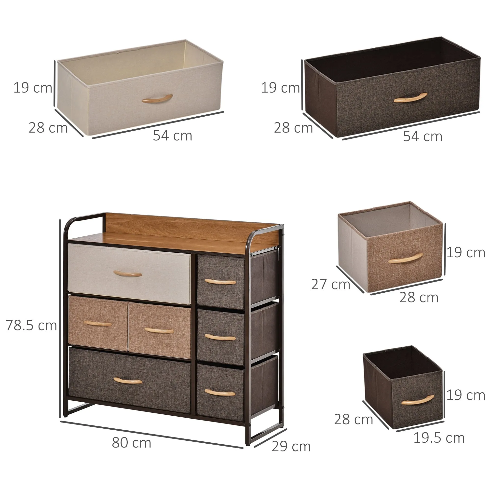 7-Drawer Dresser, Fabric Chest of Drawers, Steel Frame Wooden Top Dresser