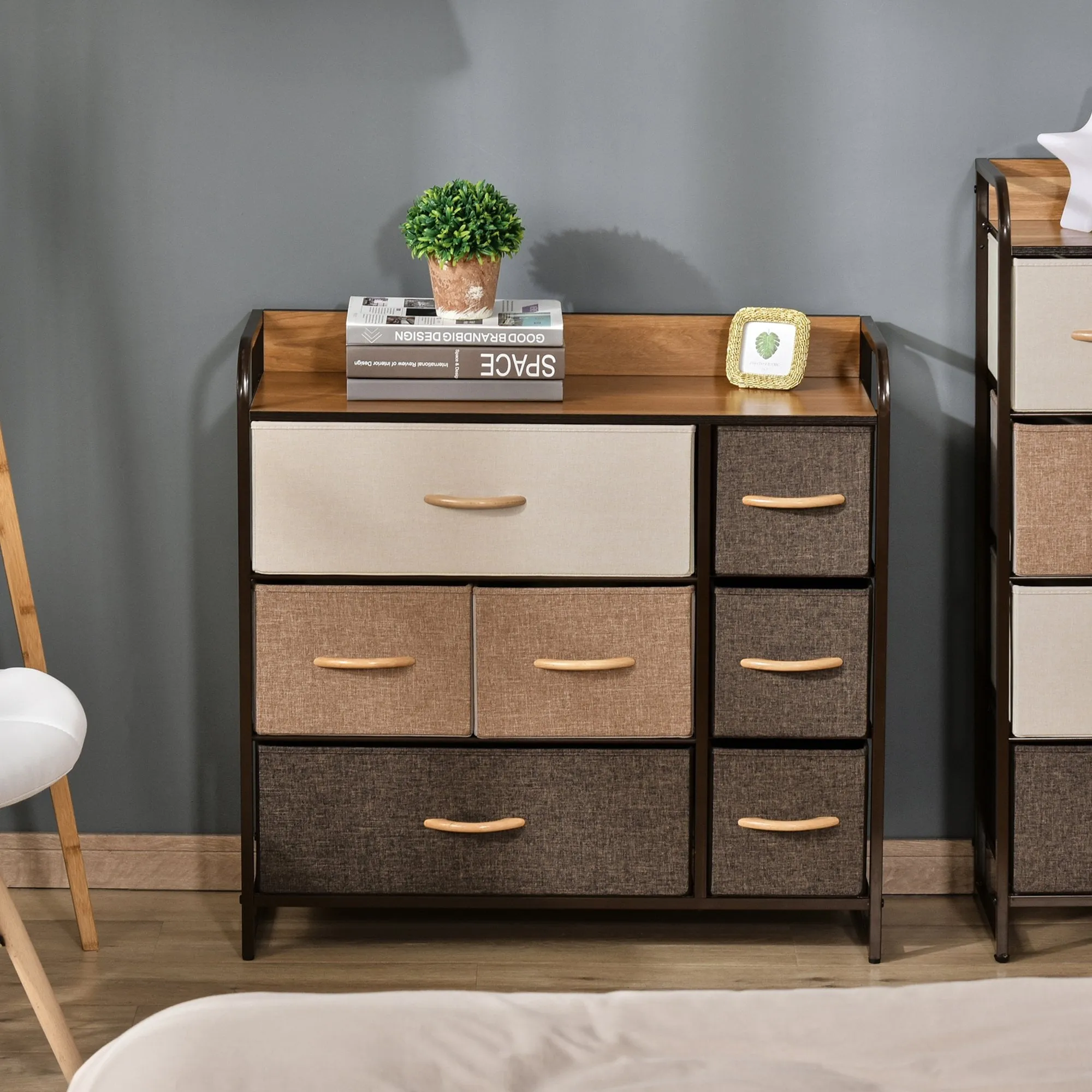 7-Drawer Dresser, Fabric Chest of Drawers, Steel Frame Wooden Top Dresser