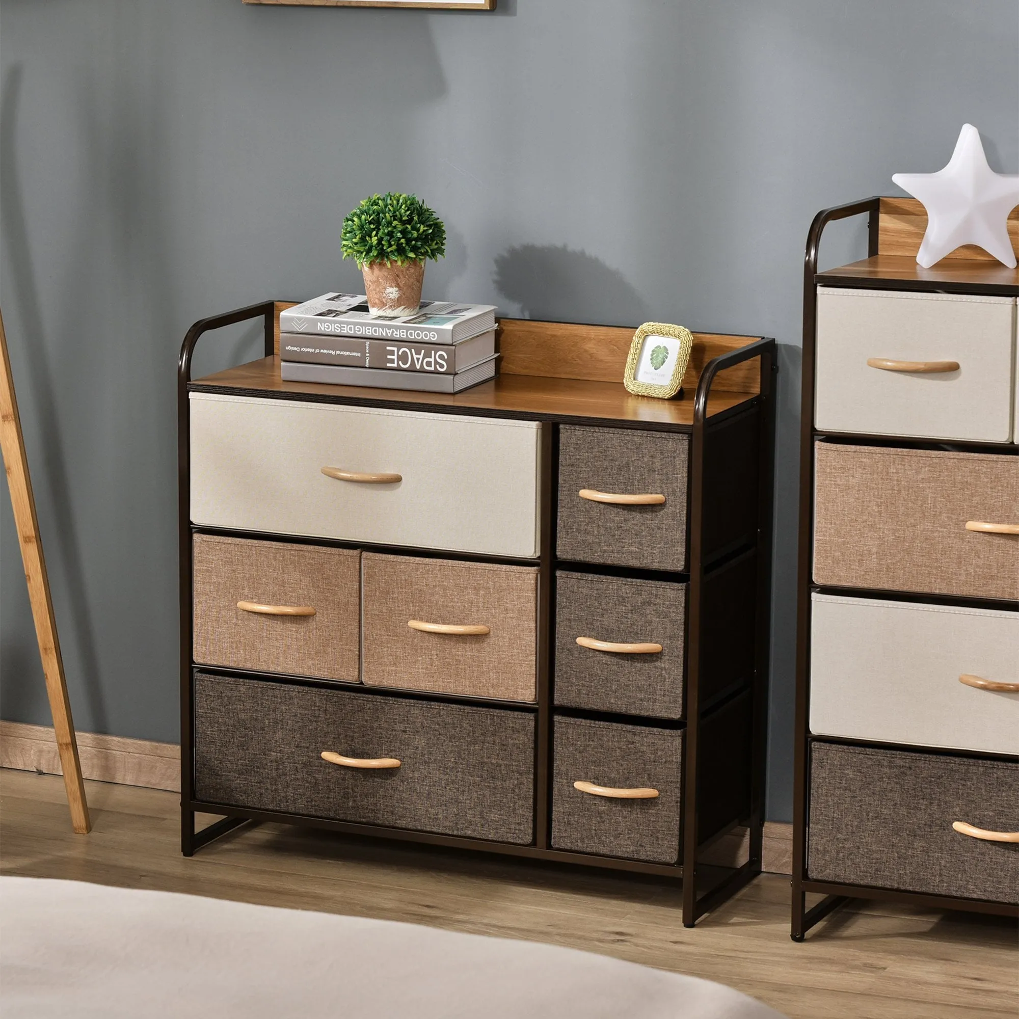 7-Drawer Dresser, Fabric Chest of Drawers, Steel Frame Wooden Top Dresser