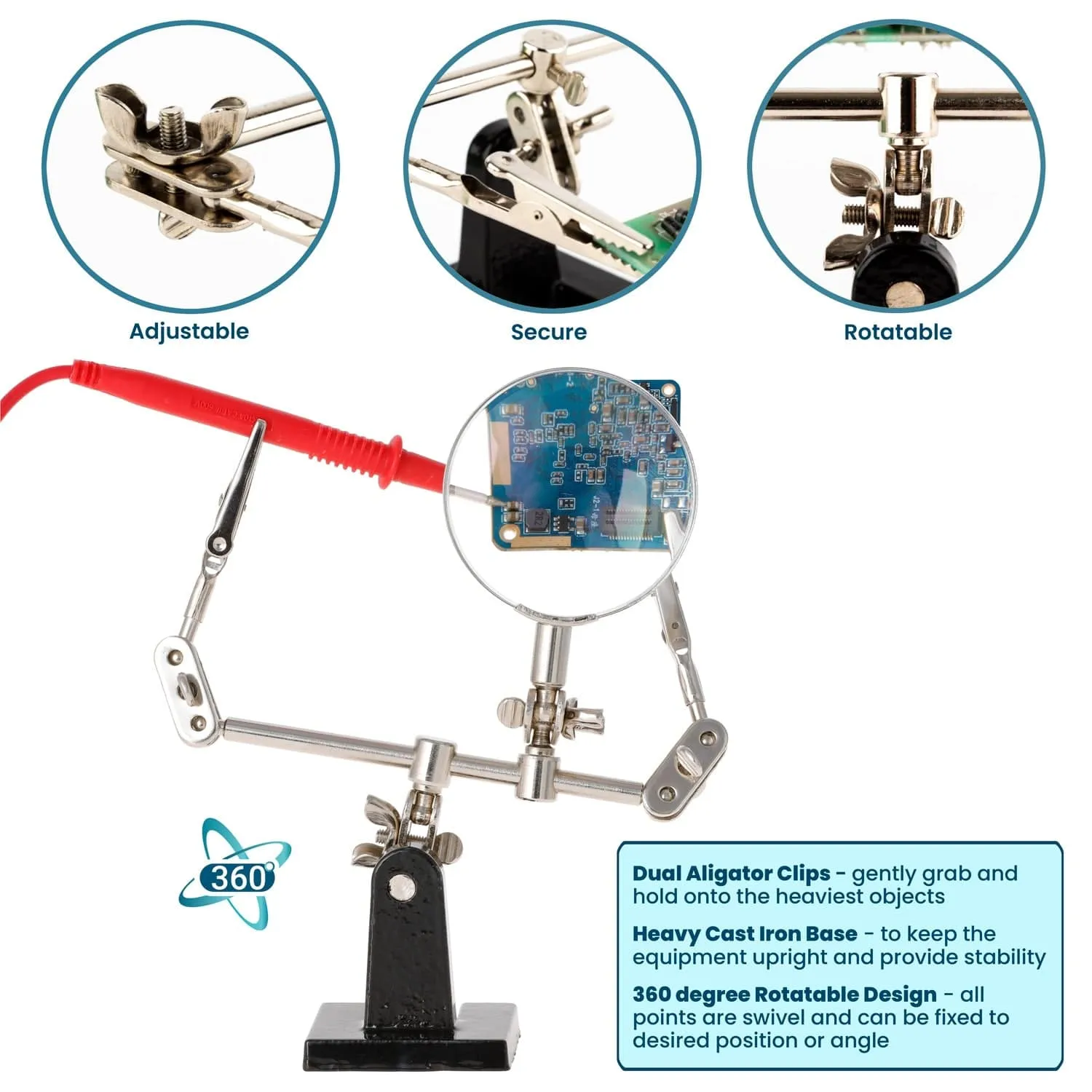 AmScope Third Hand Tool Circuit Board Holder w/ Magnifying Glass