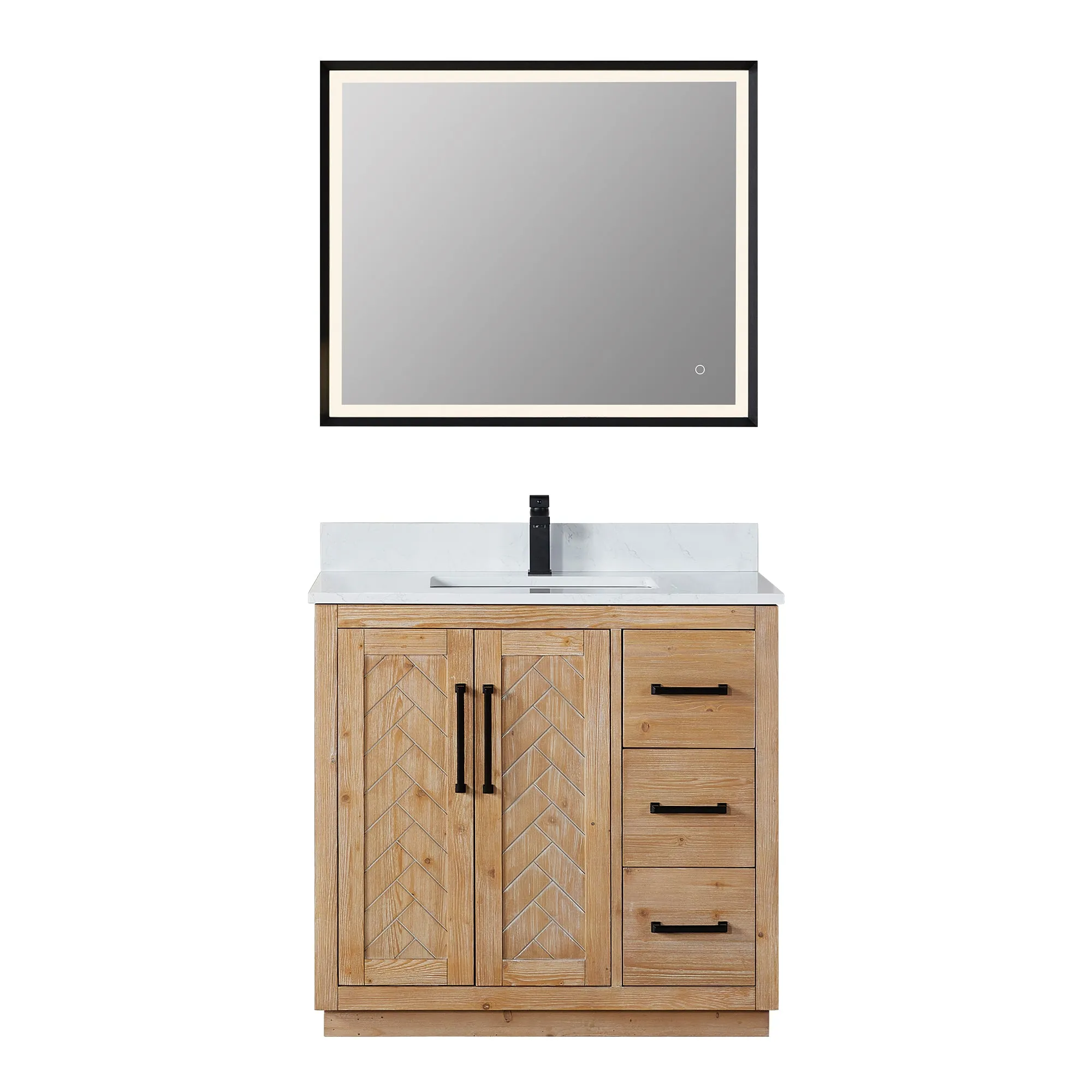 Anais 36" Single Bathroom Vanity in Light Brown with Engineered Stone Countertop