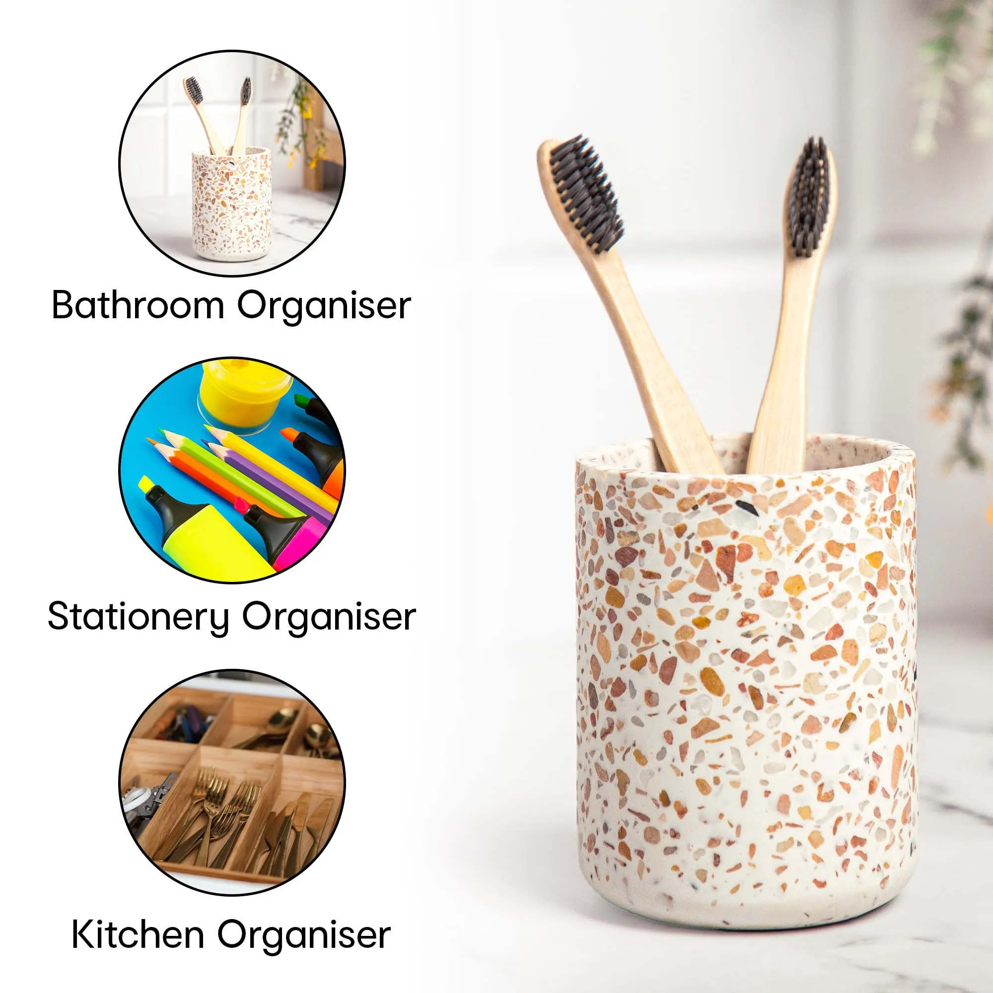 Anko Ceramic toothbrush holders for Bathroom Organiser (White 500ML)| Makeup Brush Holder | Storage Organizer | Pen Stand for Office | Bathroom Accessories | Office Table Accessories