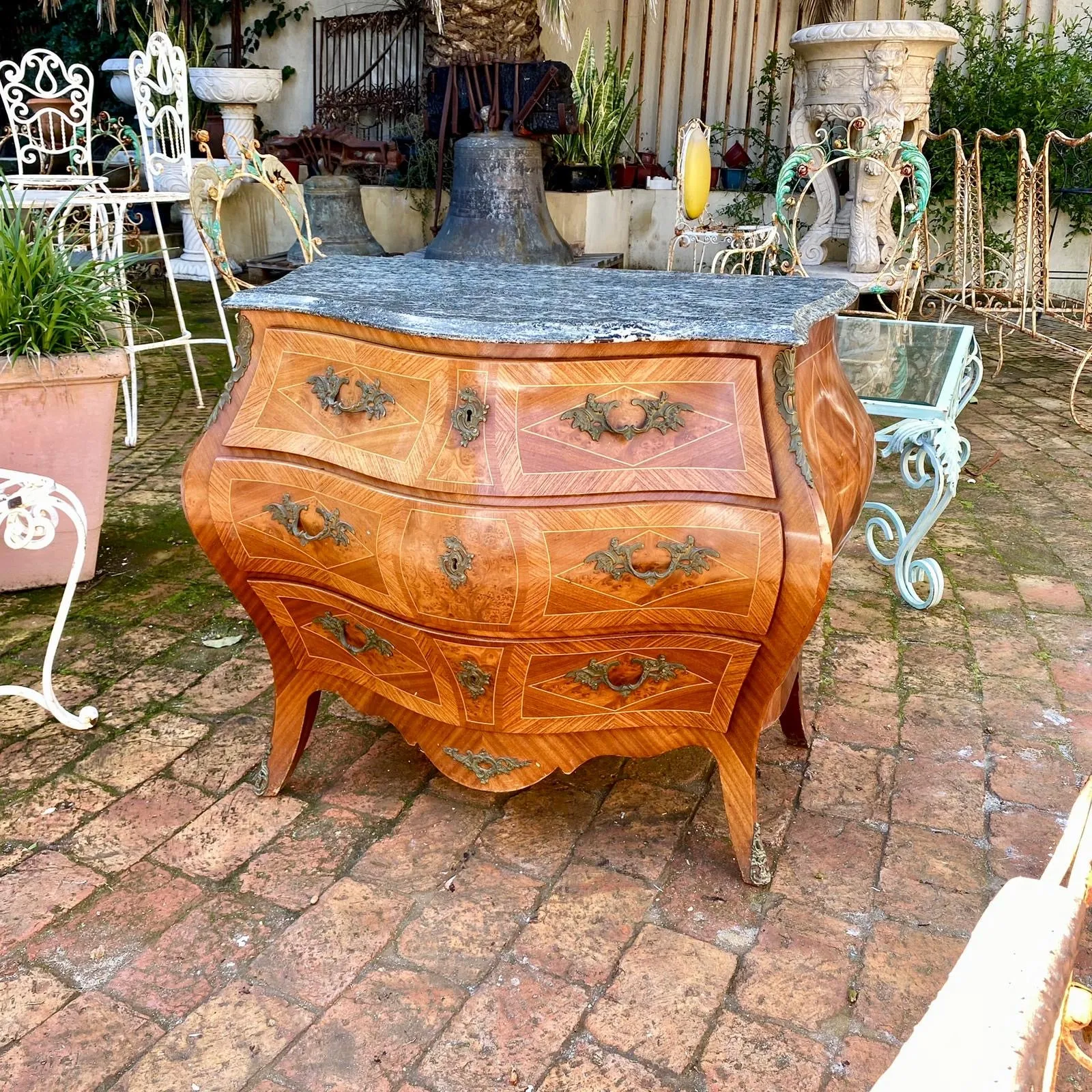 Antique Bombe Chest with Mottled Marble Top