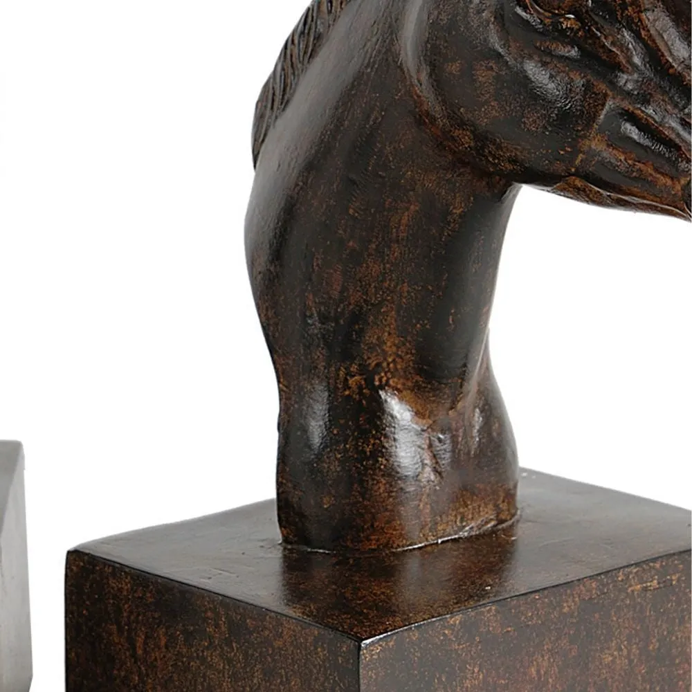 Ari Set of 2 Bookends, Elegant Realistic Horse Bust FIgurines, Dark Brown By Casagear Home