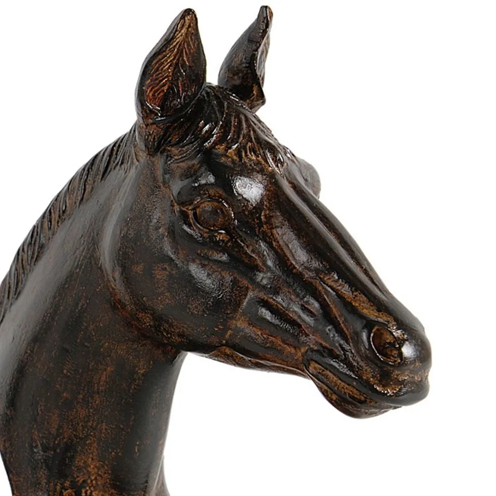 Ari Set of 2 Bookends, Elegant Realistic Horse Bust FIgurines, Dark Brown By Casagear Home