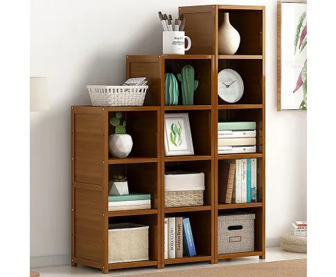 Bamboo Adjustable Shelf Bookcase Display Storage Rack Stand Livingroom Bedroom Set