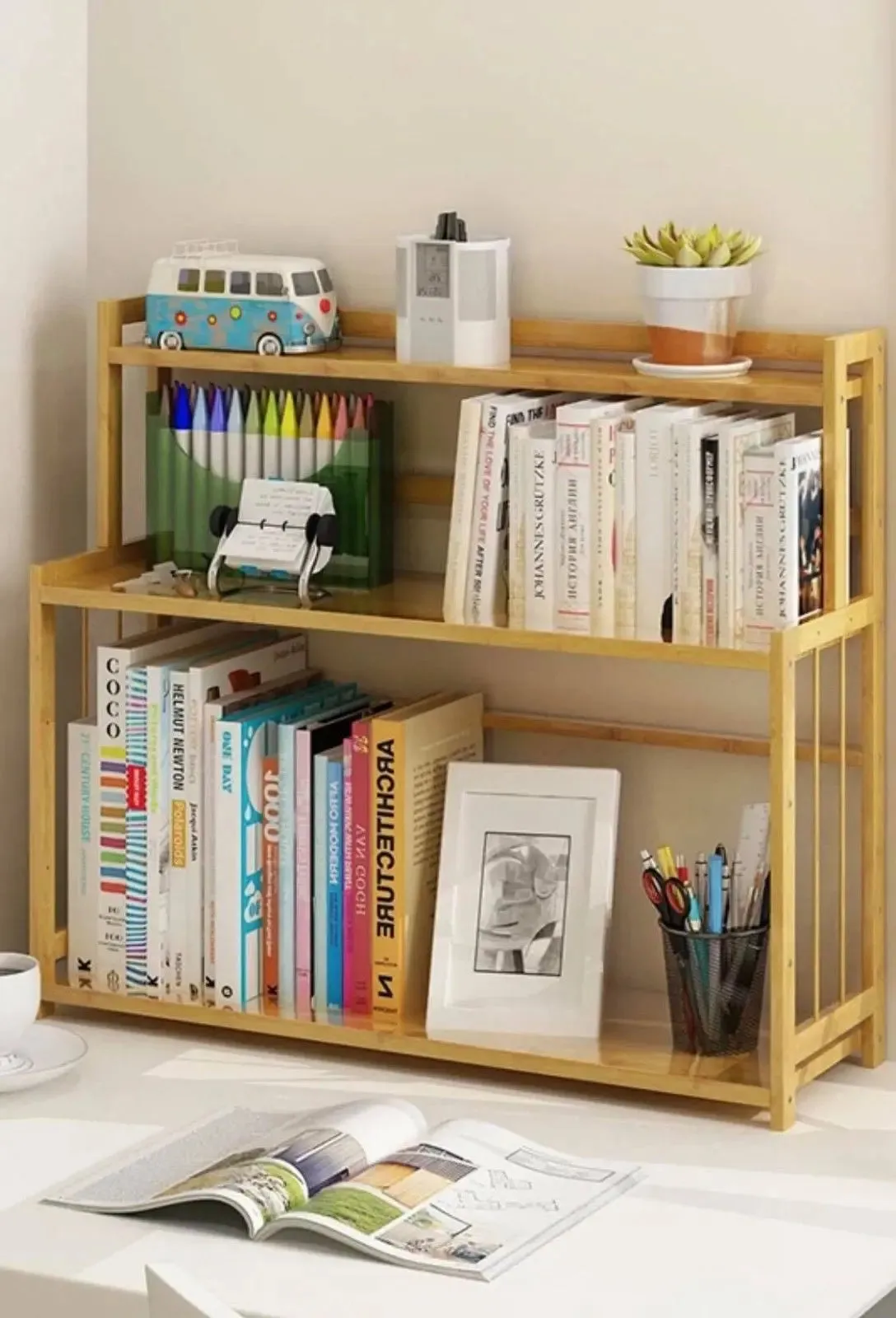 Bamboo Book Shelves Kitchen Storage Multi Use Desk Book Shelf Simple Handy