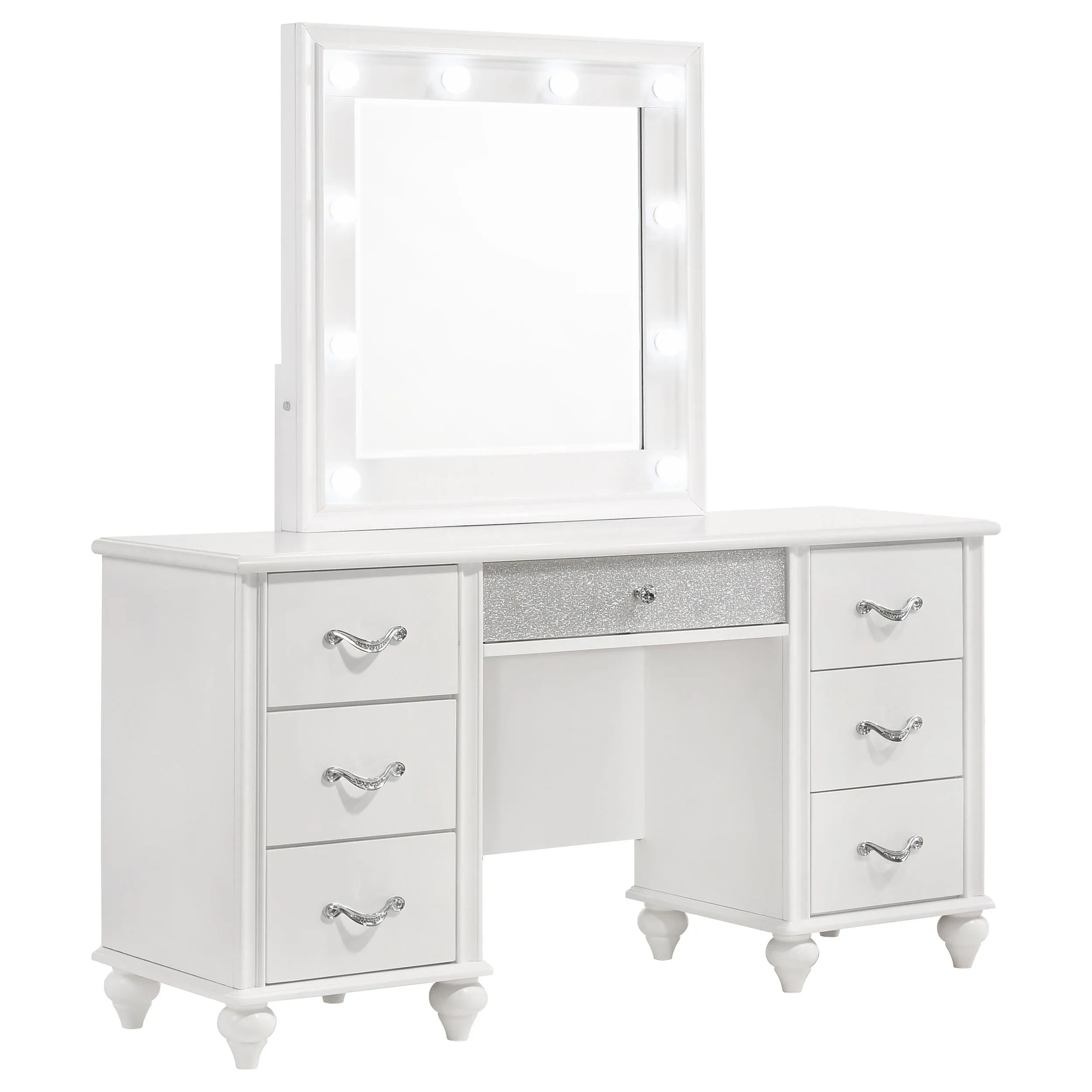 Barzini 7-drawer Vanity Desk with Lighted Mirror White