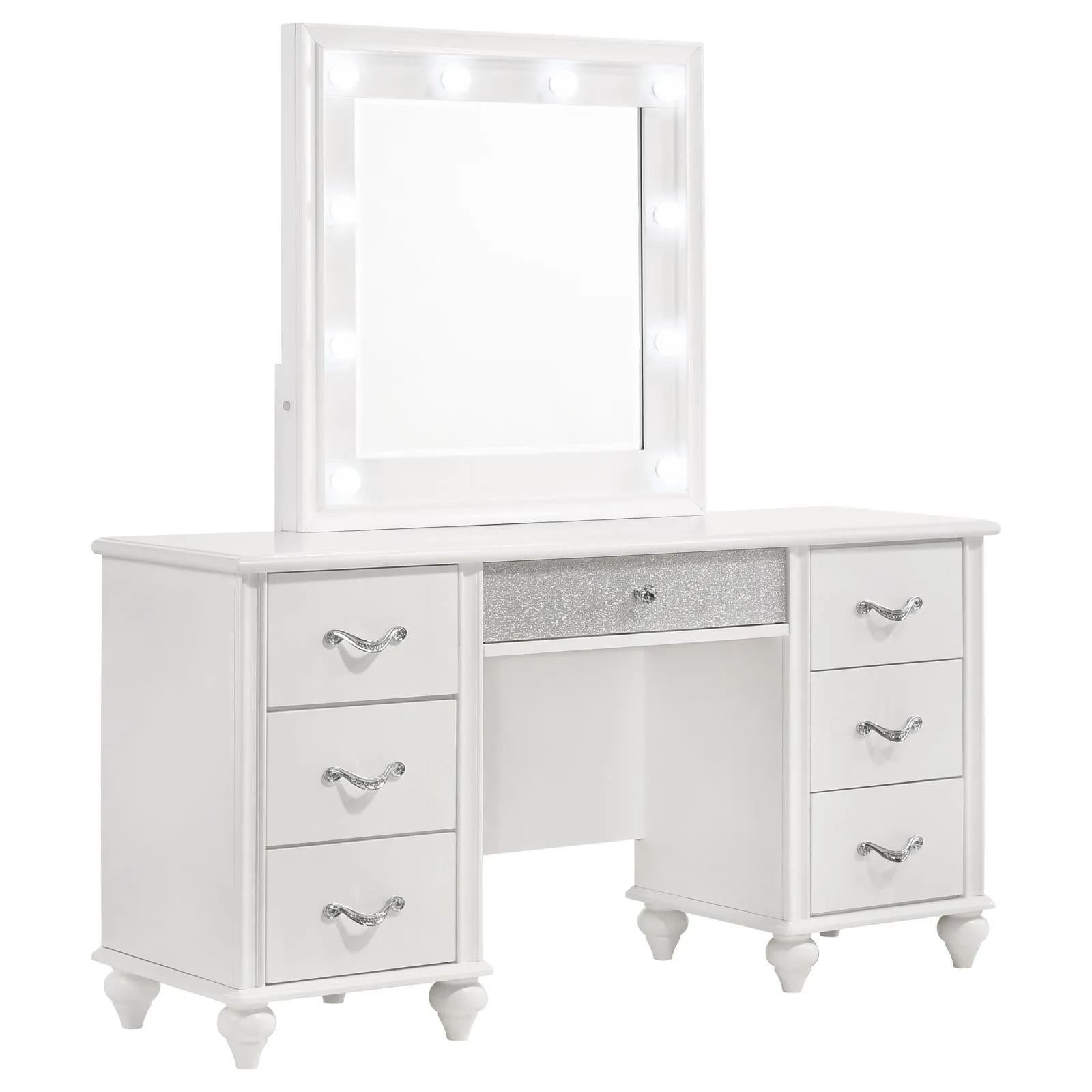 Barzini 7 Drawer Vanity Desk With Lighted Mirror White