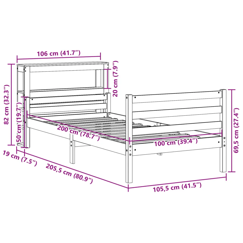 Bed Frame with Headboard without Mattress White 100x200 cm