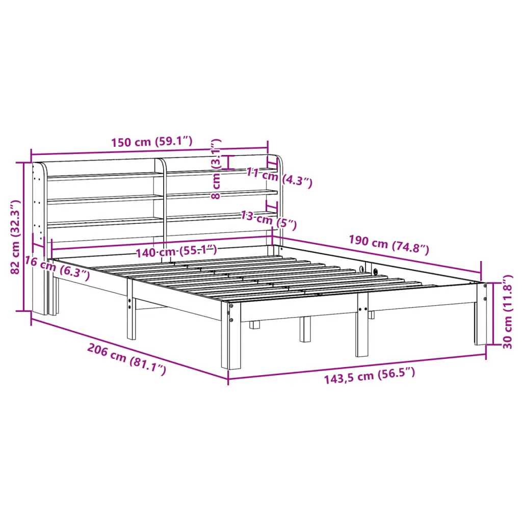 Bed Frame with Headboard without Mattress White 140x190 cm