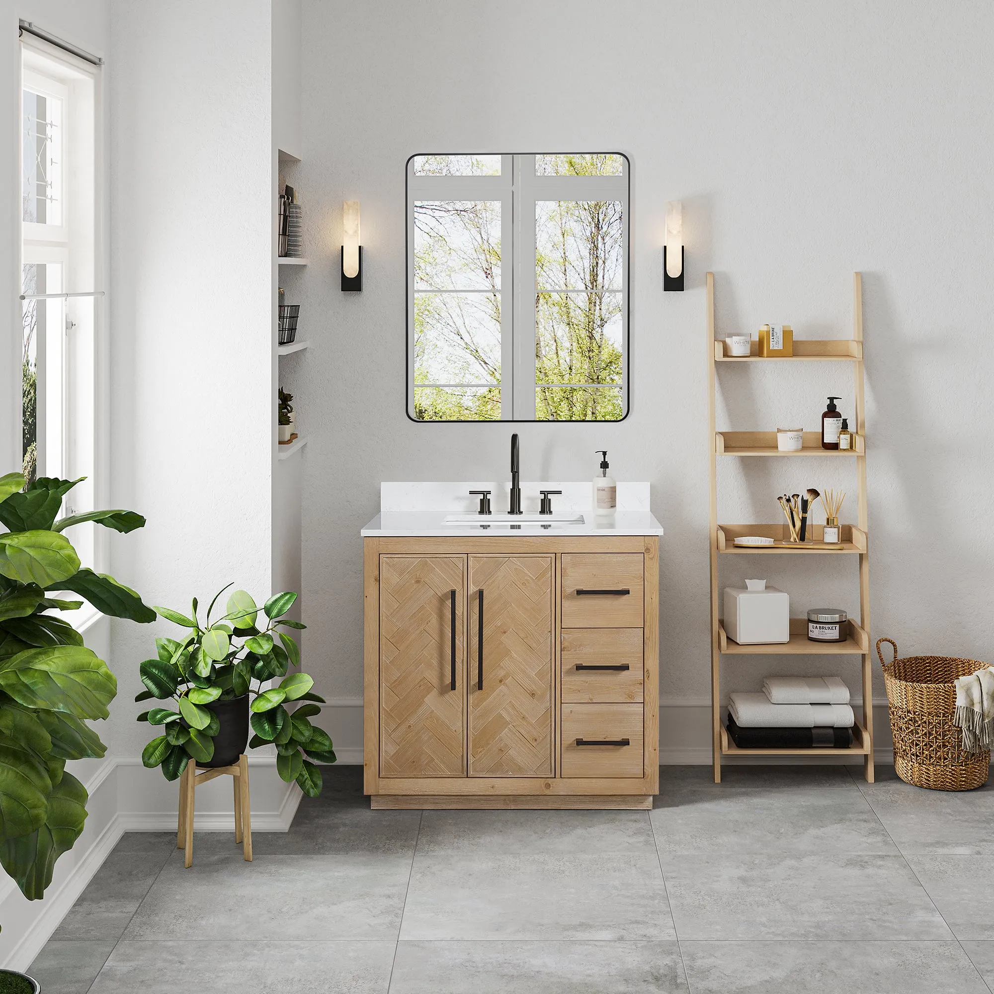 Bellavia 36" Single Bathroom Vanity in Weathered Fir with Engineered Stone Countertop