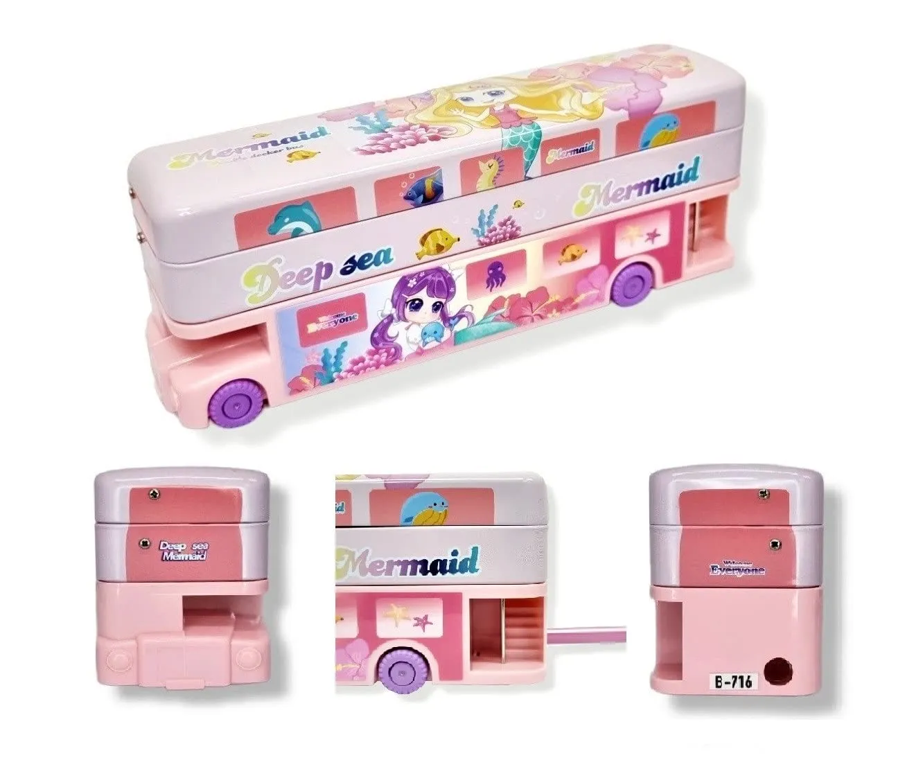 Bus Pencil Box for Kids with Moving Tyre's & Sharpener Geometry Case for Boys & Girls