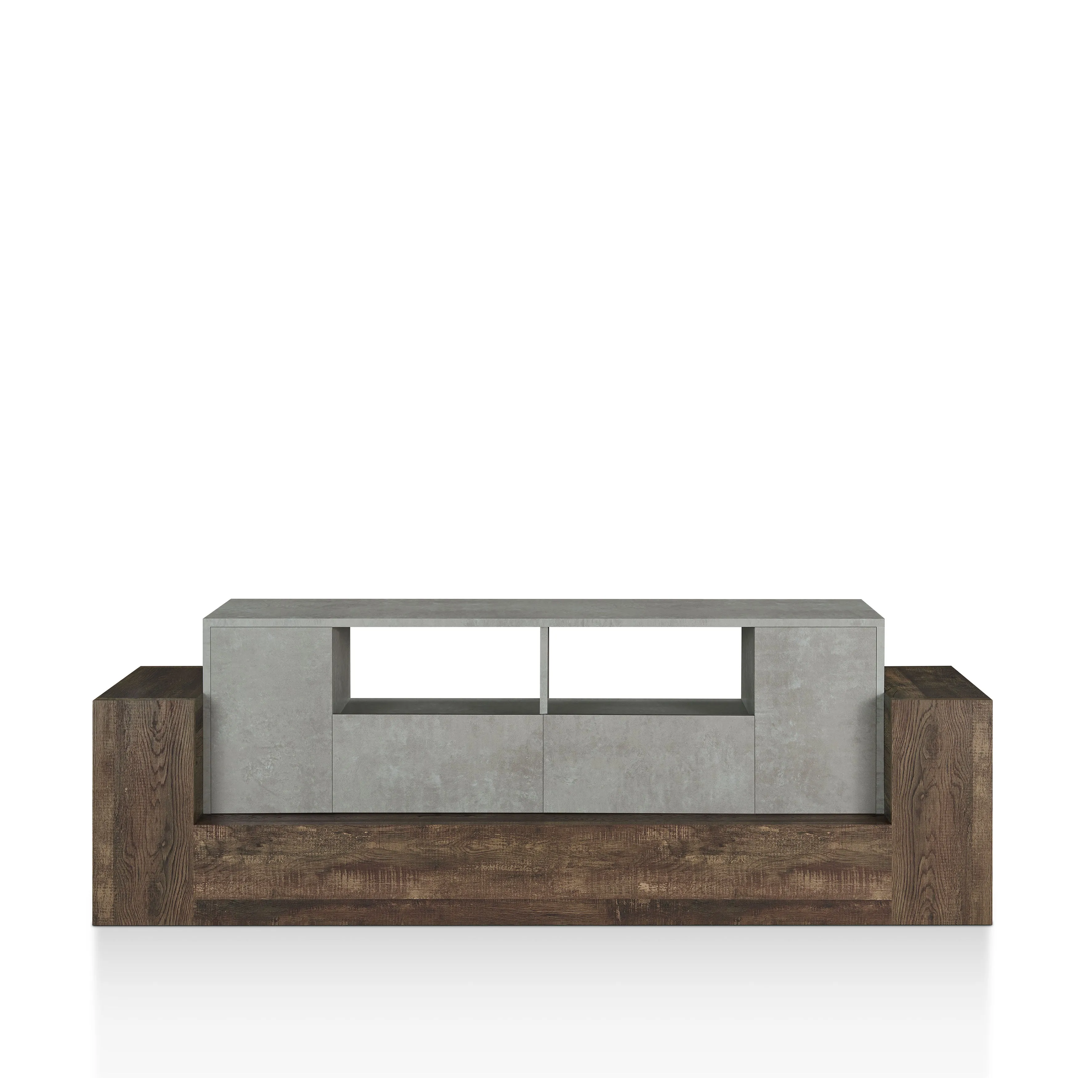 Cedar Hills Industrial 71" Cement and Reclaimed Oak 4-Shelf TV Stand