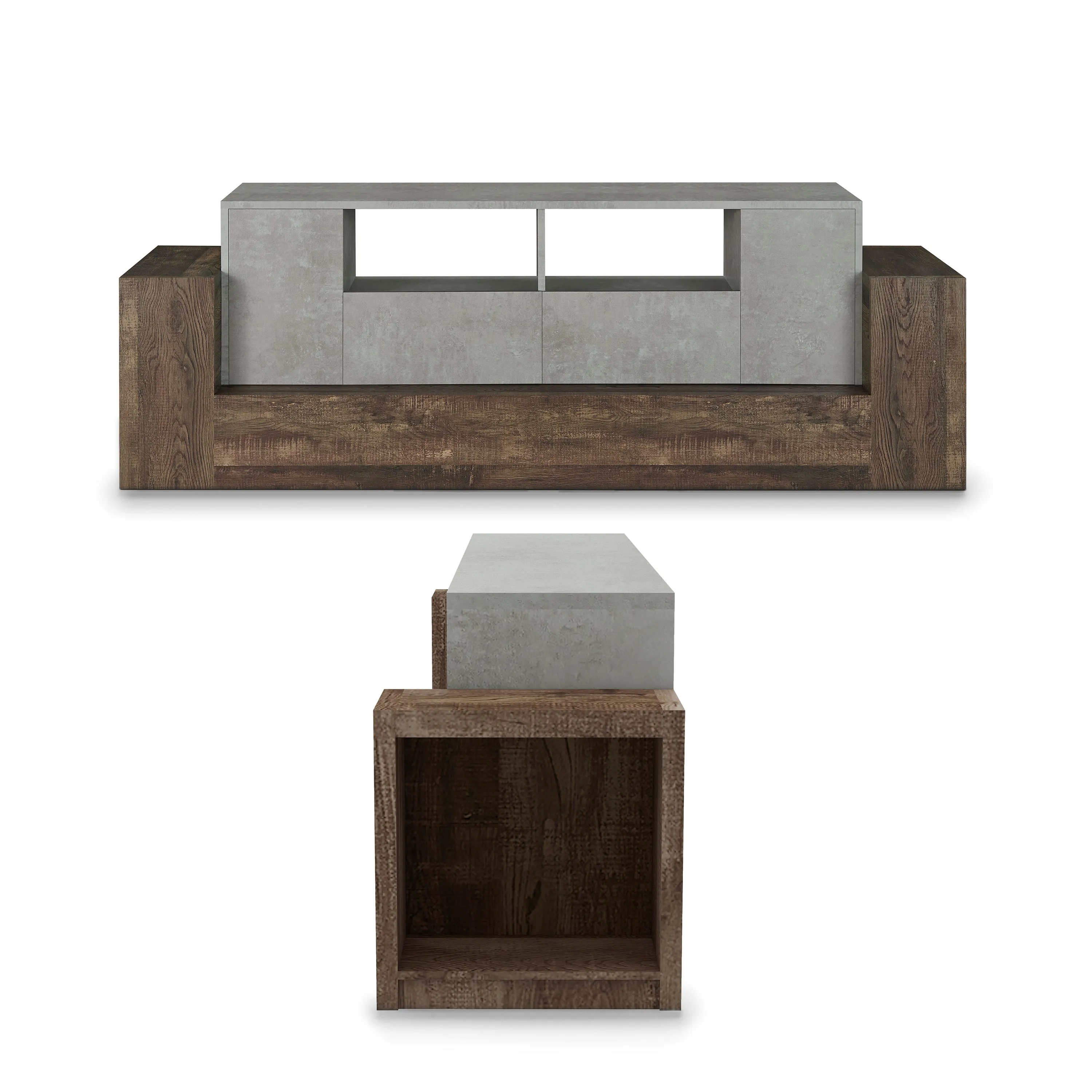 Cedar Hills Industrial 71" Cement and Reclaimed Oak 4-Shelf TV Stand