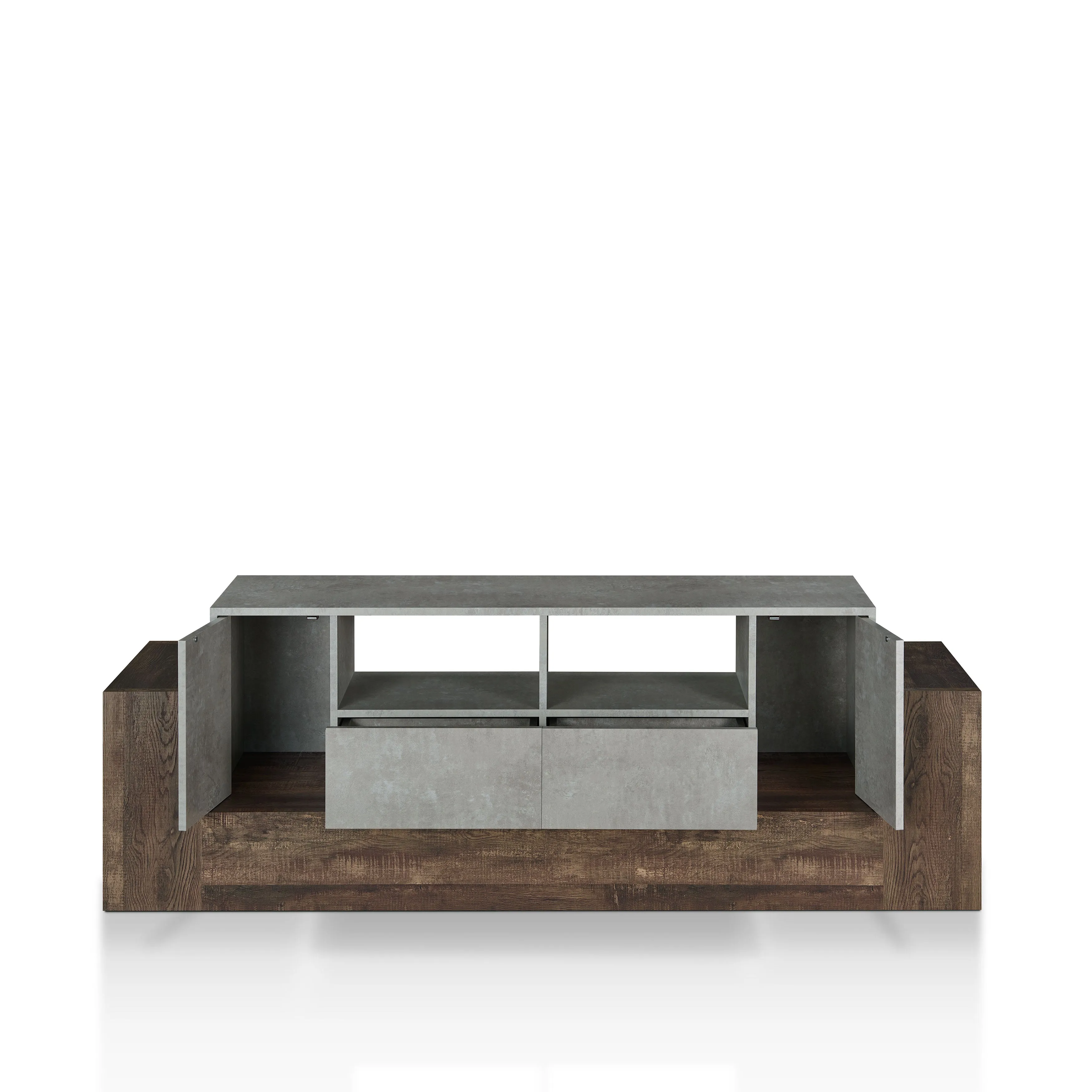 Cedar Hills Industrial 71" Cement and Reclaimed Oak 4-Shelf TV Stand