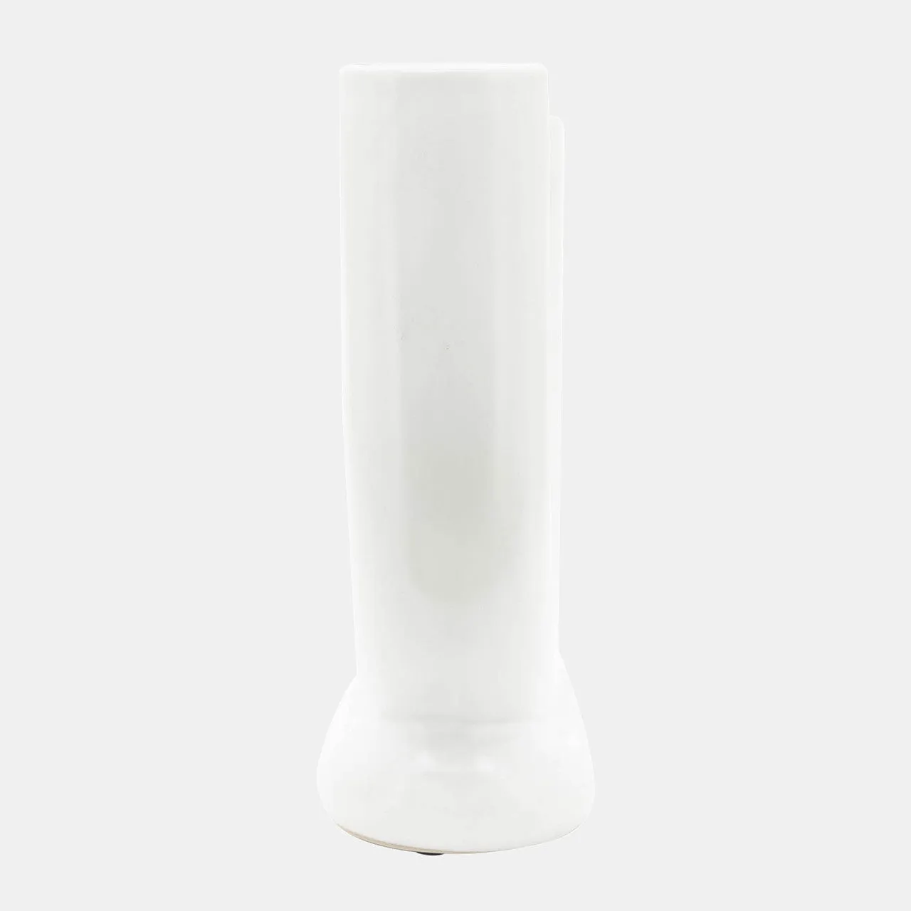 Cer, 8"h U-shaped Vase W/ Base, White