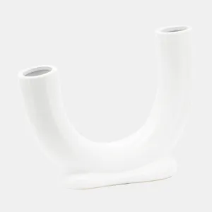 Cer, 8"h U-shaped Vase W/ Base, White