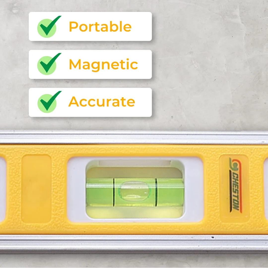 Cheston 9 Inch Magnetic Torpedo Level with 3 Bubble Leveller 0°/45°/90° & Overhead Viewing Slot for Levelling, Furniture & Construction