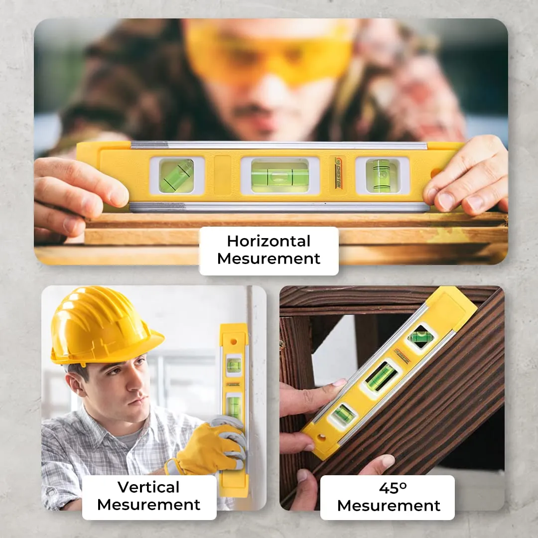 Cheston 9 Inch Magnetic Torpedo Level with 3 Bubble Leveller 0°/45°/90° & Overhead Viewing Slot for Levelling, Furniture & Construction