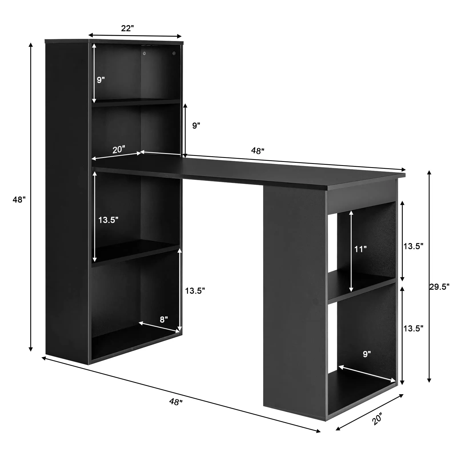 Computer Desk with Bookcase, Writing Study Desk with Storage Shelves & CPU Stand