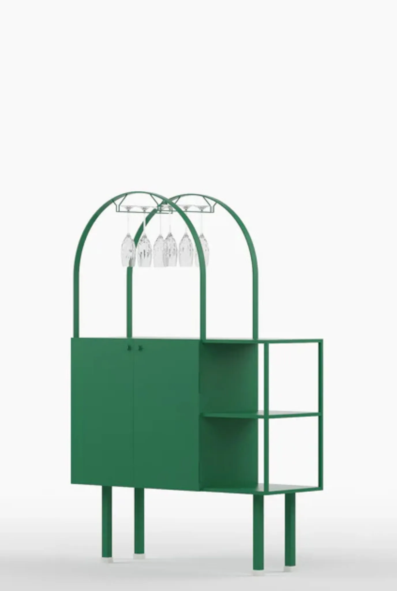 Curio Modern Minimalist Metal Bar Cabinet in Emerald Green Colour