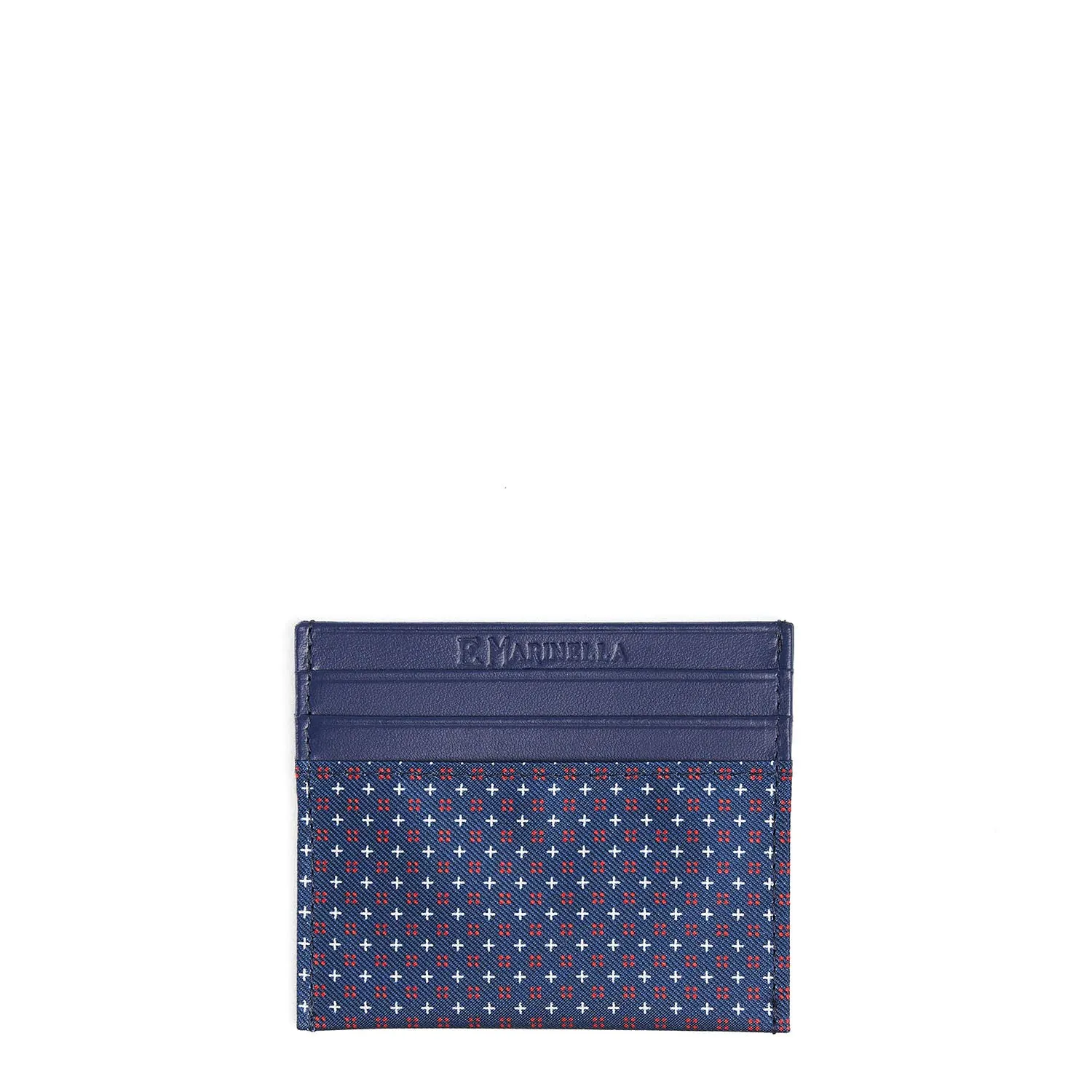 DARK BLUE SILK AND LEATHER CREDIT CARD HOLDER