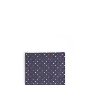 DARK BLUE SILK AND LEATHER FOLDING CARD HOLDER