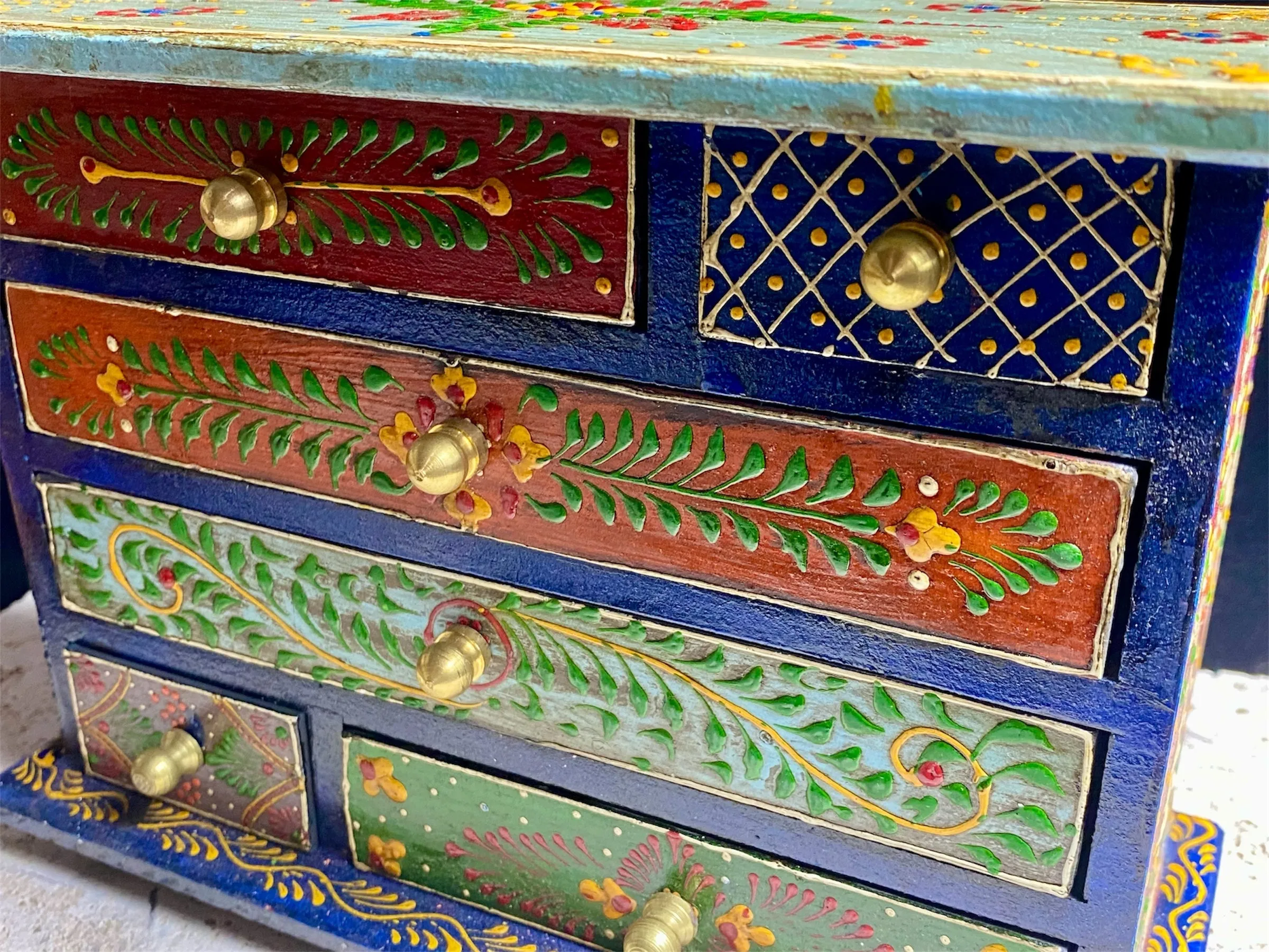 Decorative Painted Cabinet With Six Drawers