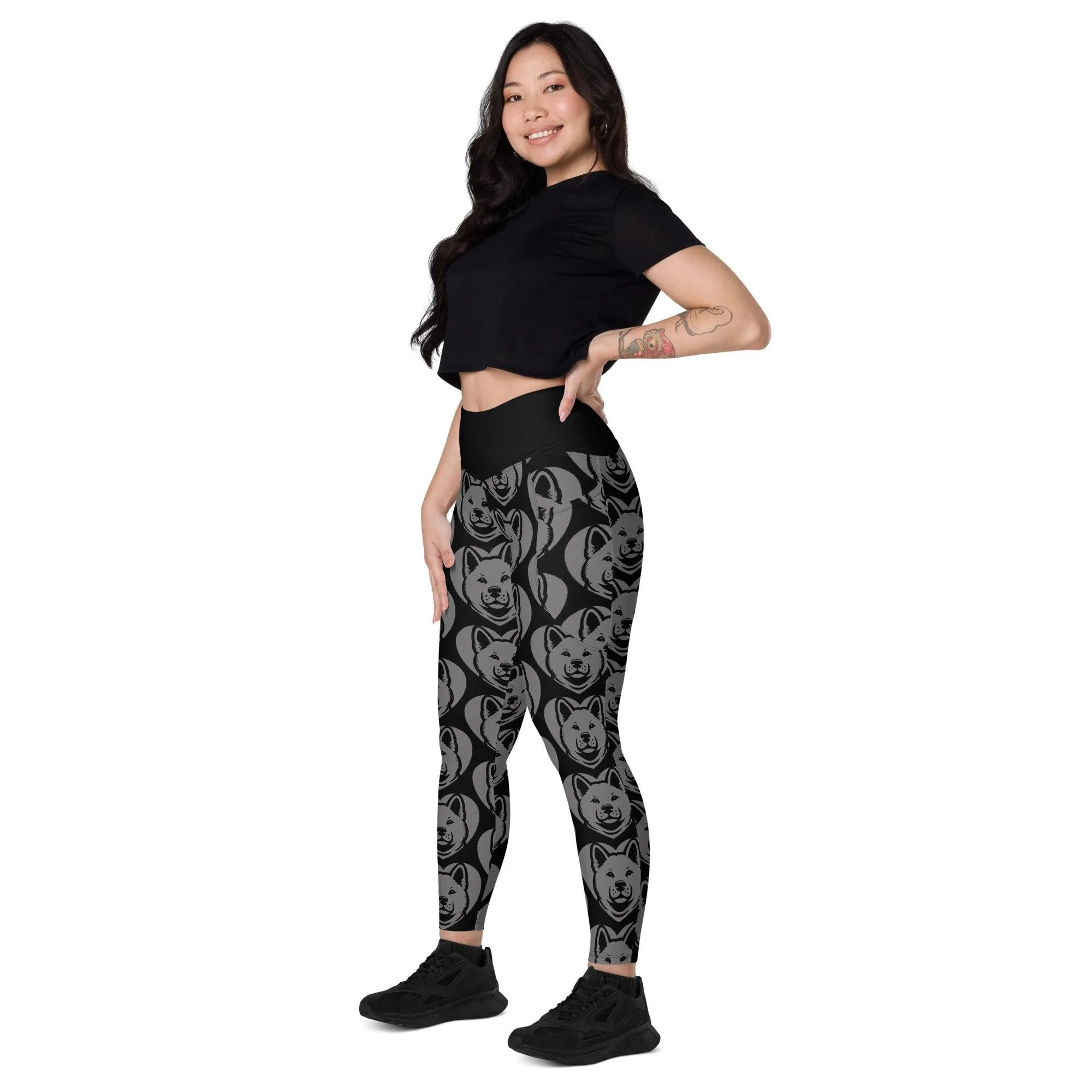 DOG BREED LEGGINGS with pockets - AKITA - HERTTAHOUND - grey