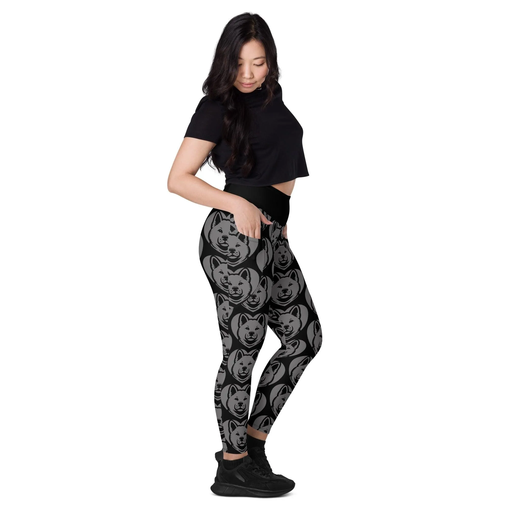 DOG BREED LEGGINGS with pockets - AKITA - HERTTAHOUND - grey