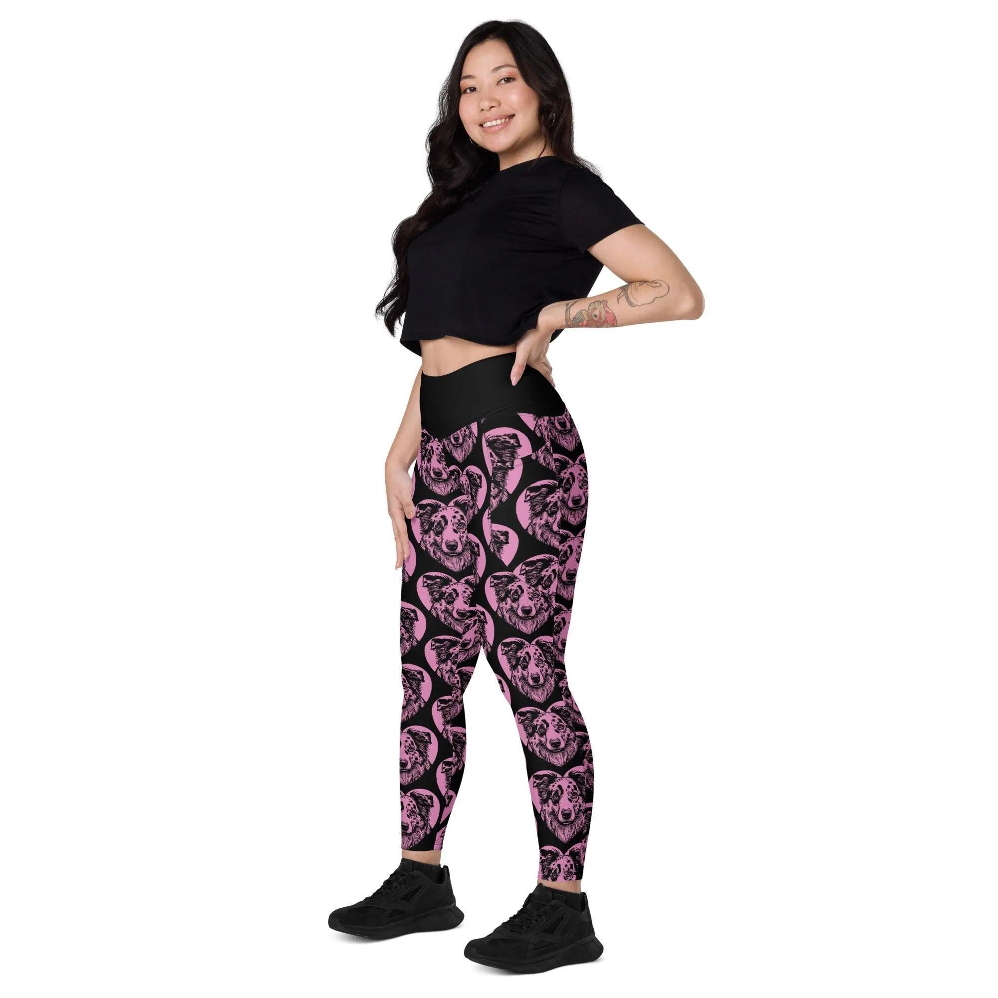 DOG BREED LEGGINGS with pockets - AUSTRALIAN SHEPHERD - HERTTAHOUND - pink