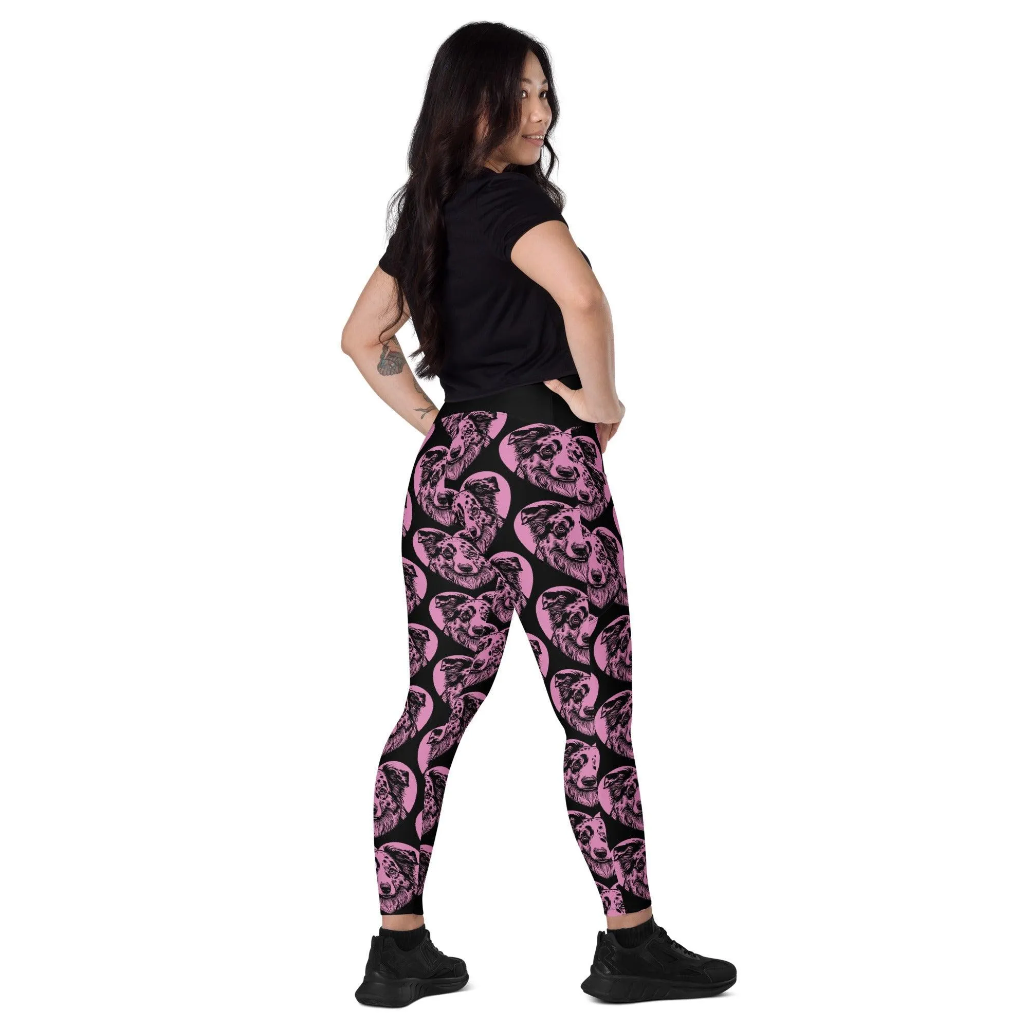 DOG BREED LEGGINGS with pockets - AUSTRALIAN SHEPHERD - HERTTAHOUND - pink