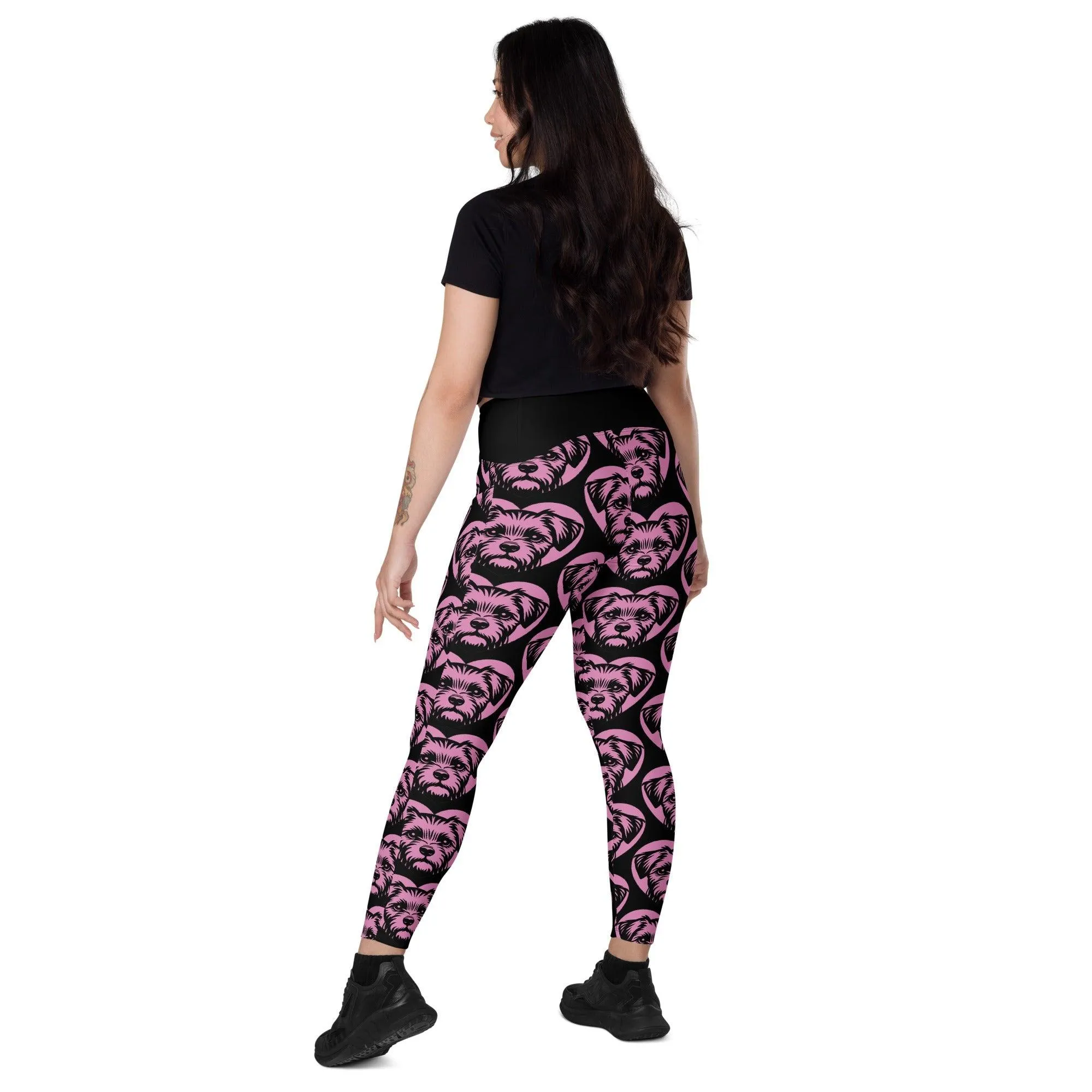 DOG BREED LEGGINGS with pockets - BORDER TERRIER - HERTTAHOUND - pink