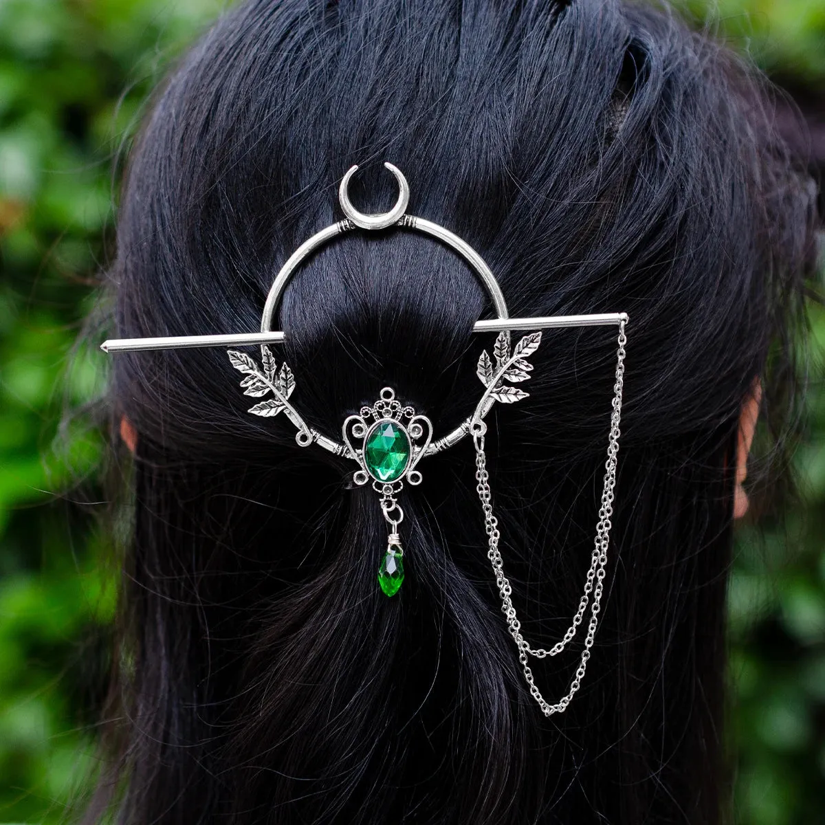 Forest Fairy Crescent Moon Crystal Hairpin Wicca Hairstick