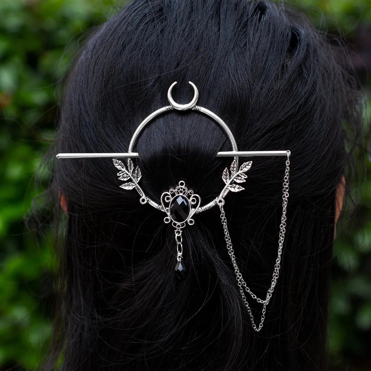 Forest Fairy Crescent Moon Crystal Hairpin Wicca Hairstick